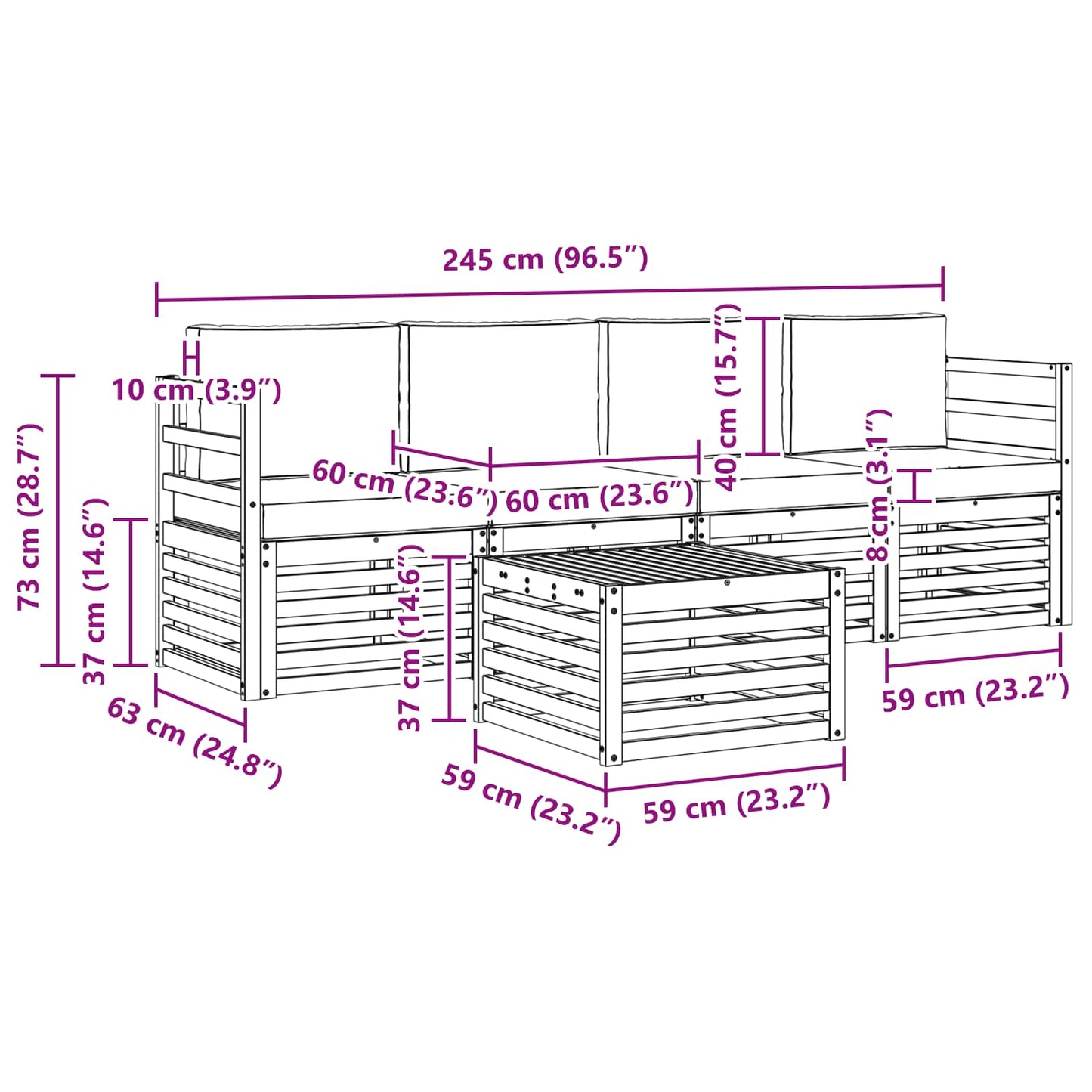 Outdoor-Sofagarnitur 5 stk. Natur und Anthrazit