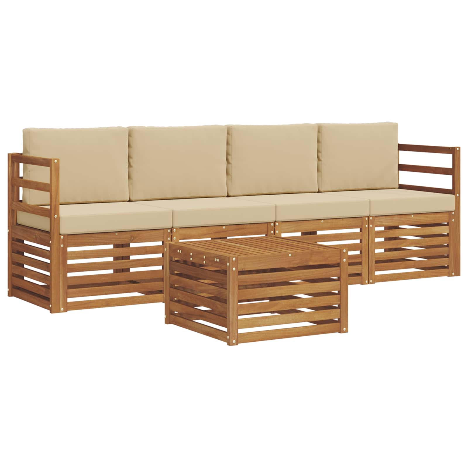 Outdoor-Sofagarnitur 5 stk. Natur und Beige Massivholz Akazie