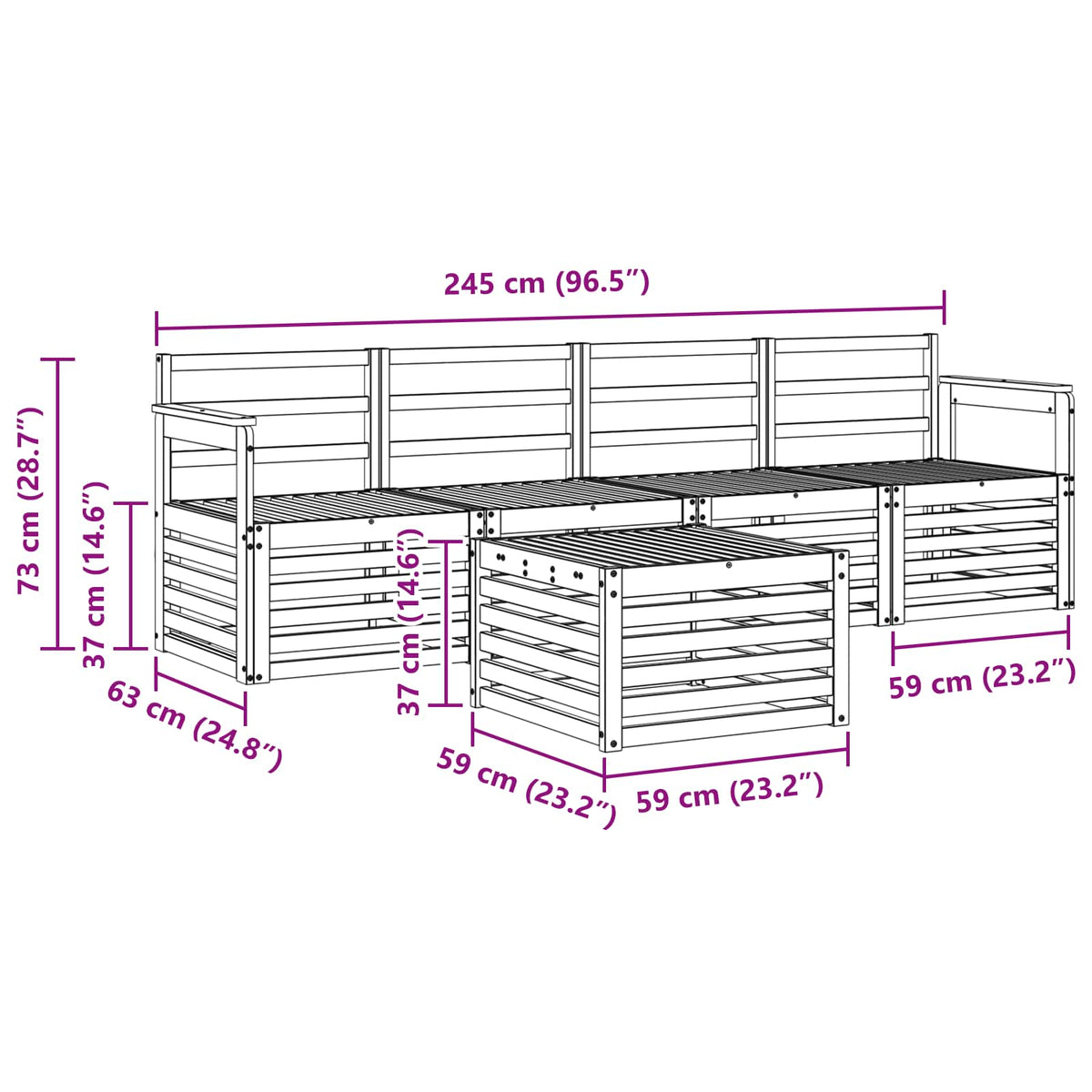 Outdoor-Sofagarnitur 5 stk. Natur Massivholz Akazie
