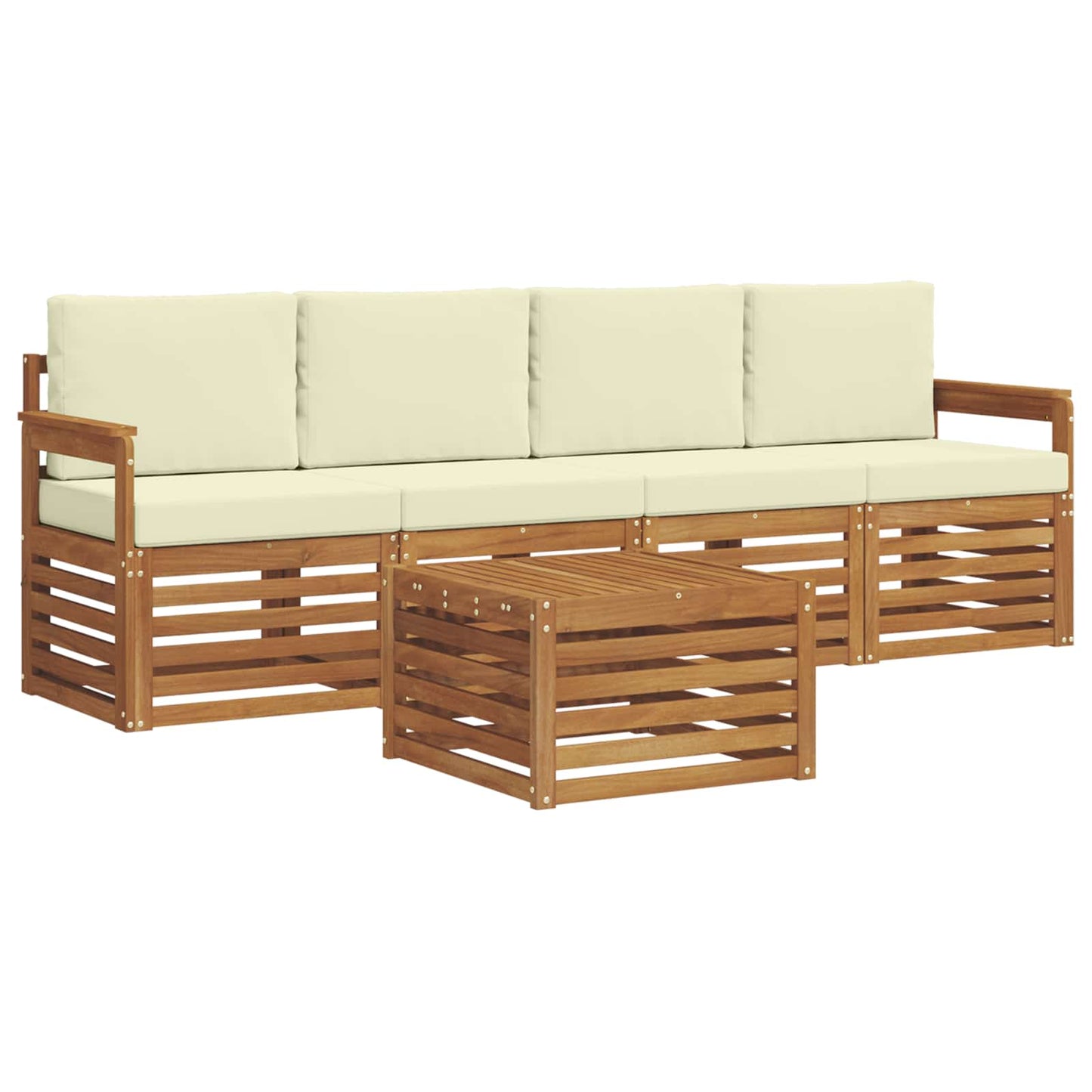 Outdoor-Sofagarnitur 5 pcs Natur und Creme Massivholz Akazie