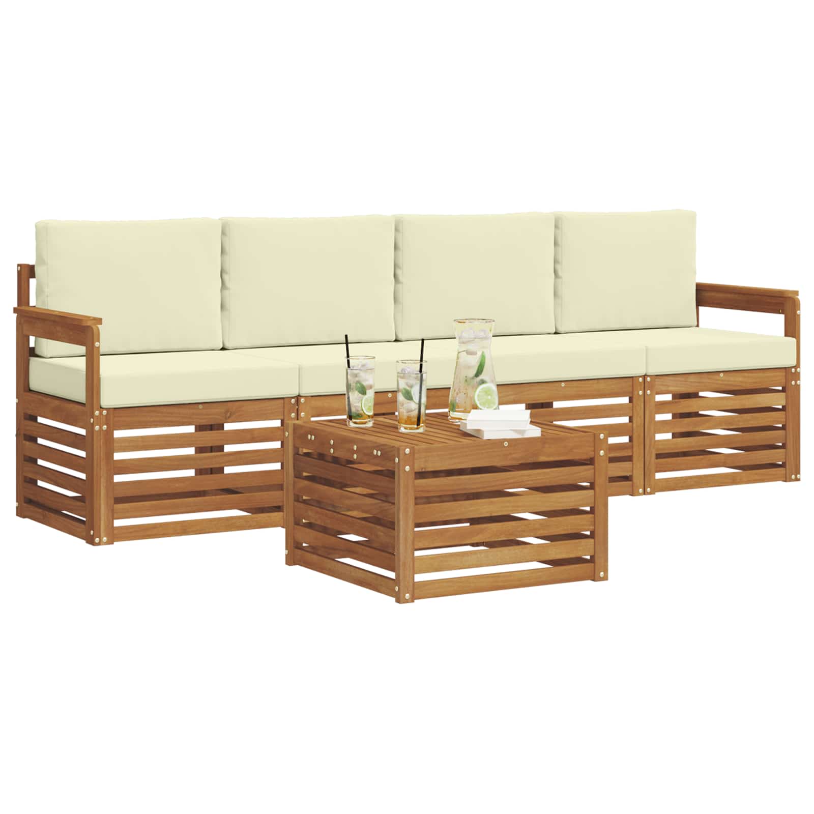 Outdoor-Sofagarnitur 5 pcs Natur und Creme Massivholz Akazie