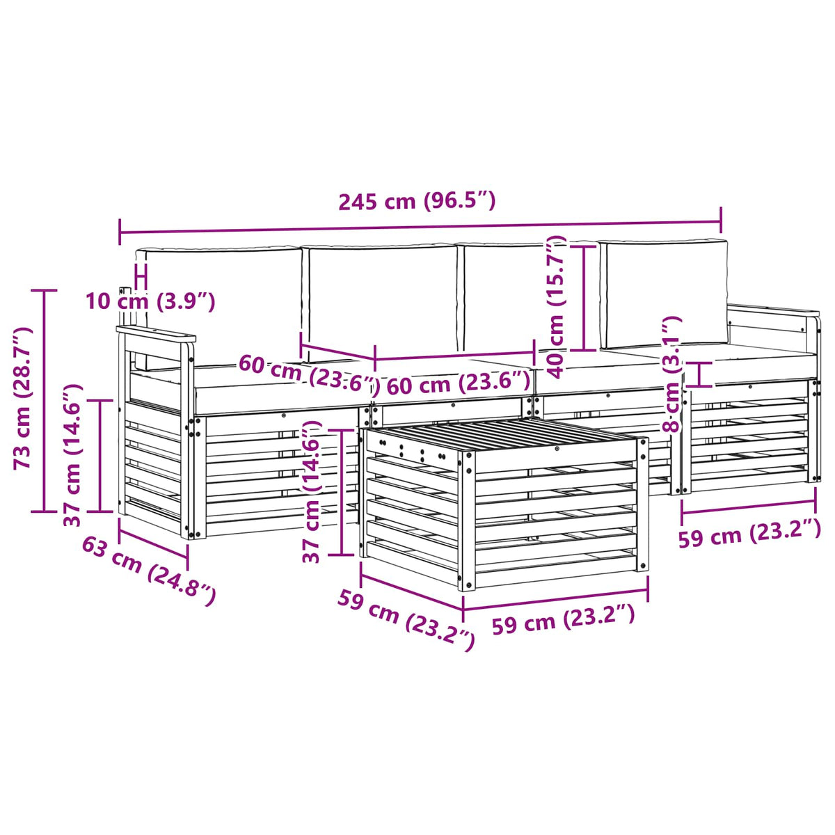 Outdoor-Sofagarnitur 5 stk. Natur und Creme Massivholz Akazie