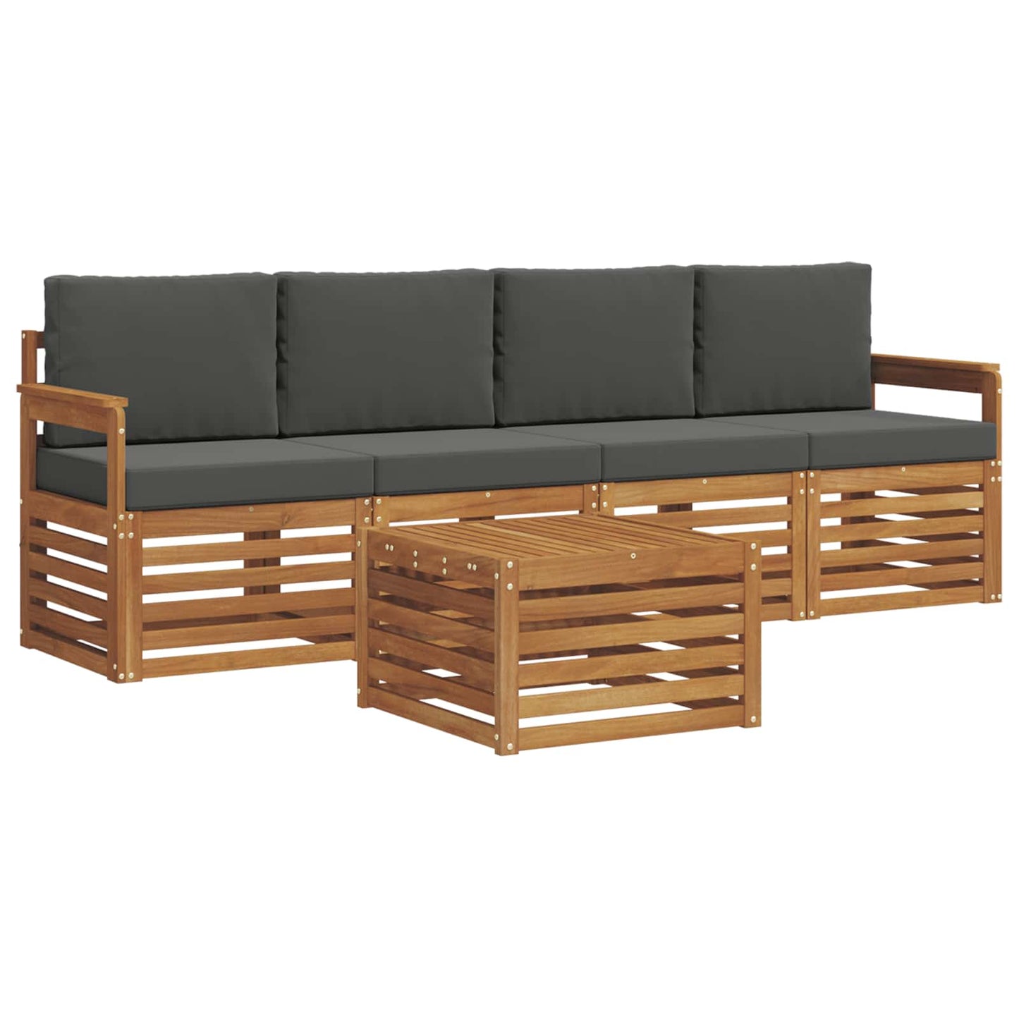 Outdoor-Sofagarnitur mit Kissen 5 pcs Natur und Anthrazit