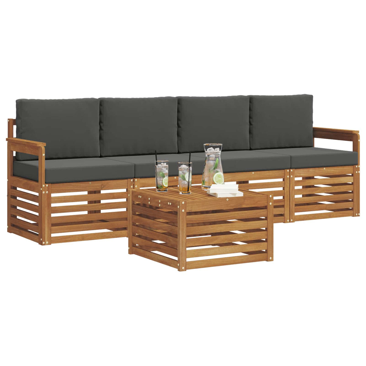 Outdoor-Sofagarnitur 5 stk. Natur und Anthrazit