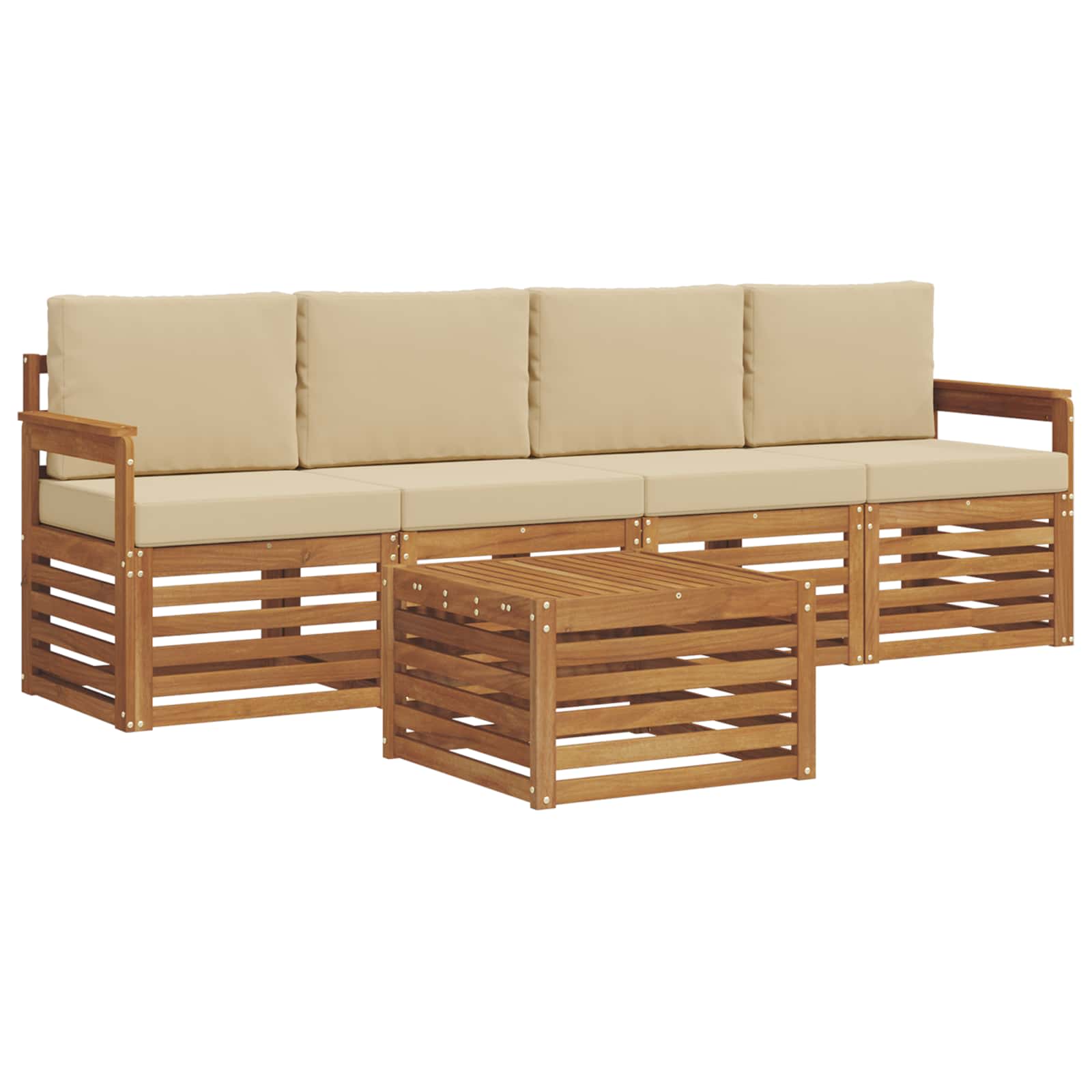 Outdoor-Sofagarnitur 5 stk. Natur und Beige Massivholz Akazie