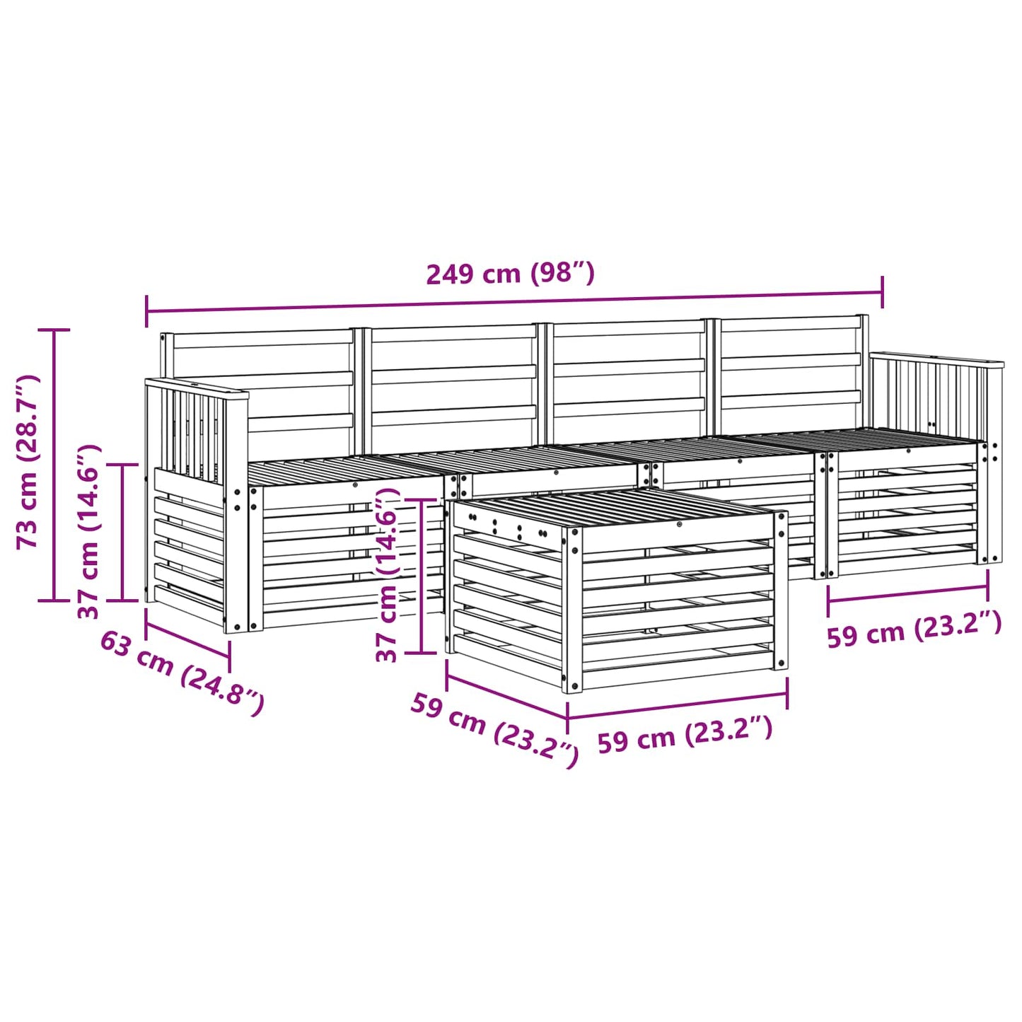 Sofagarnituren 5 pcs Natur Massivholz Akazie
