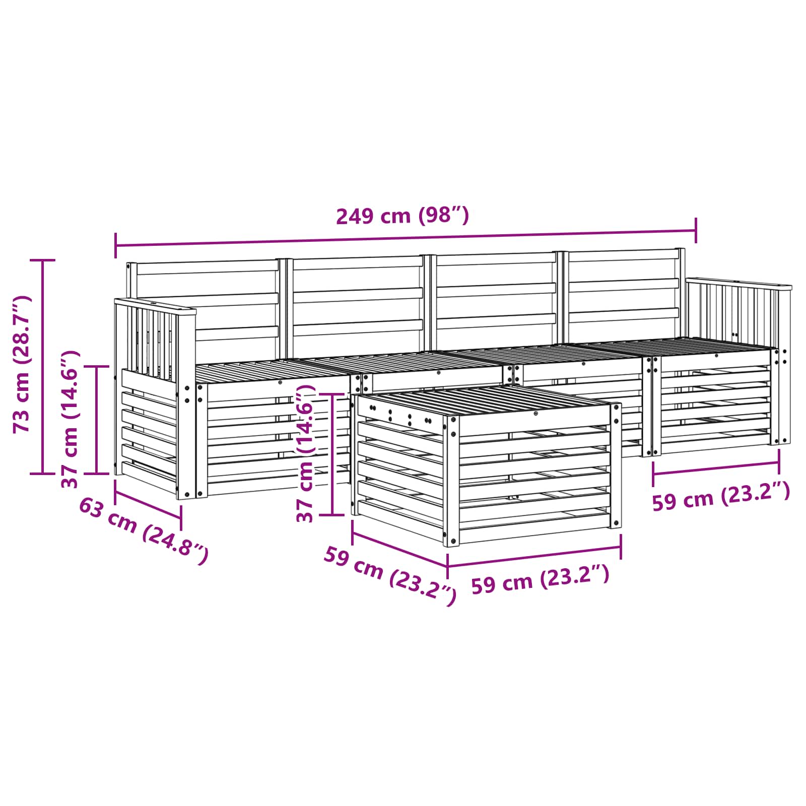 Sofagarnituren 5 pcs Natur Massivholz Akazie