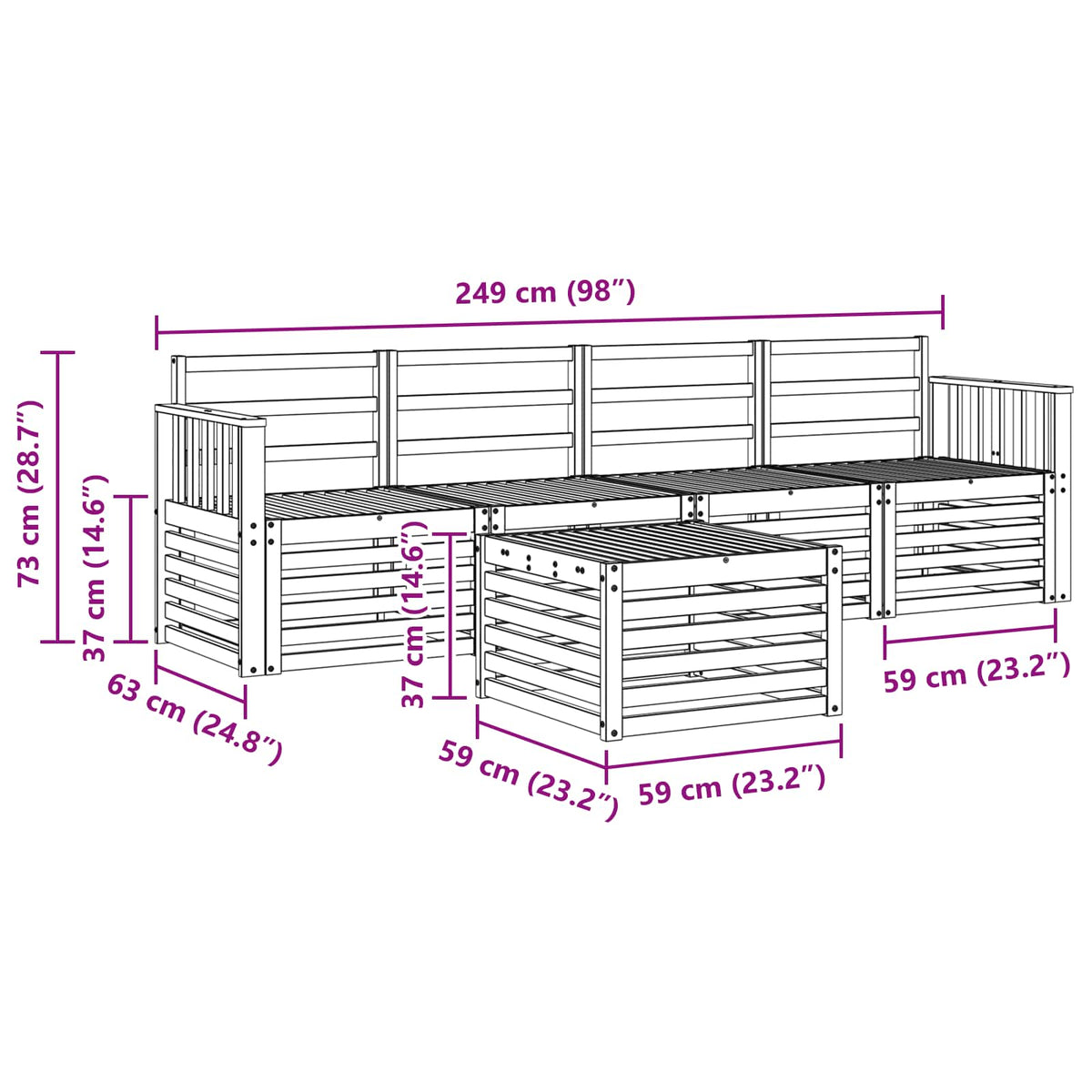Outdoor-Sofagarnitur 5 stk. Natur Massivholz Akazie