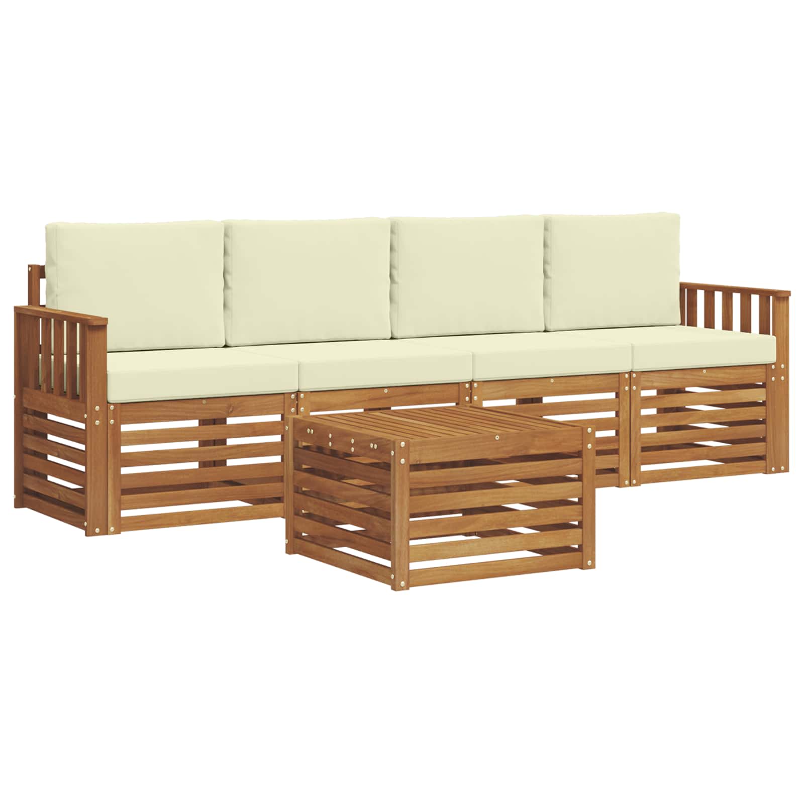Outdoor-Sofagarnitur 5 pcs Natur und Creme Massivholz Akazie