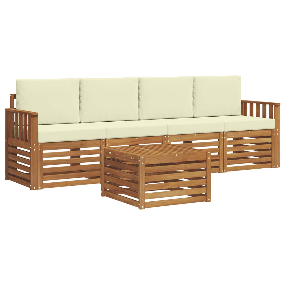 Outdoor-Sofagarnitur 5 stk. Natur und Creme Massivholz Akazie