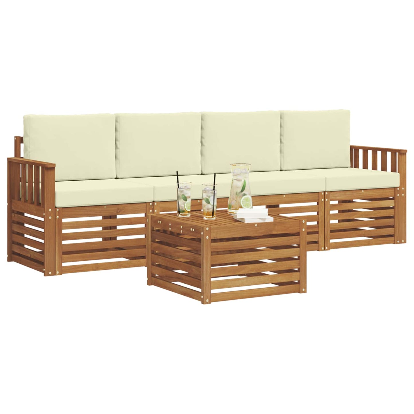 Outdoor-Sofagarnitur 5 pcs Natur und Creme Massivholz Akazie