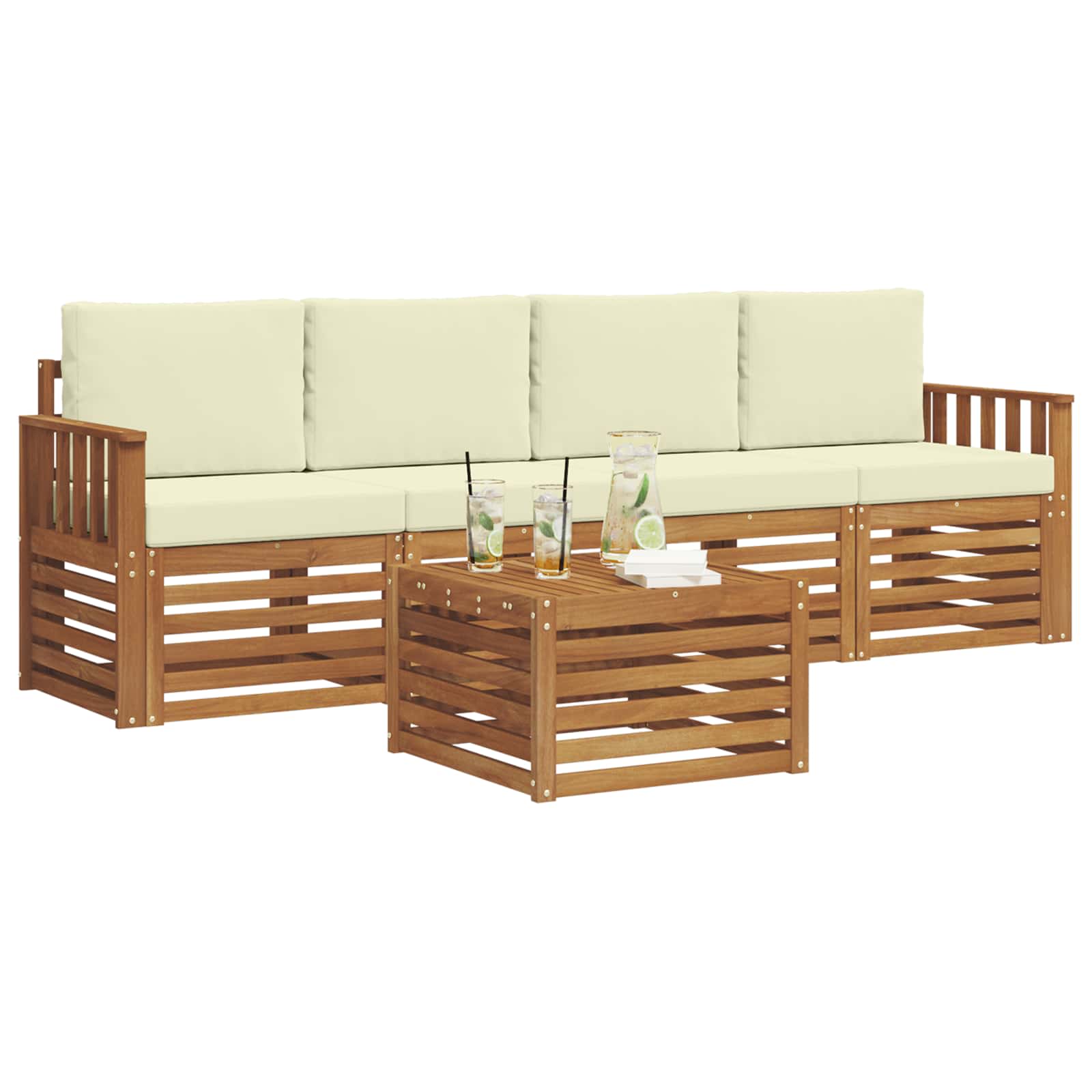 Outdoor-Sofagarnitur 5 pcs Natur und Creme Massivholz Akazie