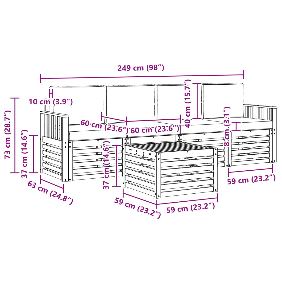 Outdoor-Sofagarnitur 5 stk. Natur und Creme Massivholz Akazie