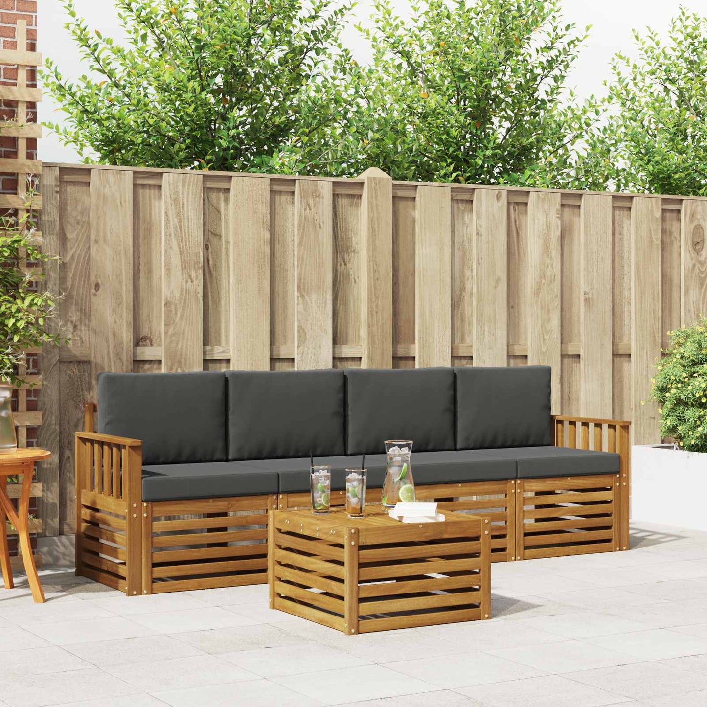 Outdoor-Sofagarnitur 5 stk. Natur und Anthrazit