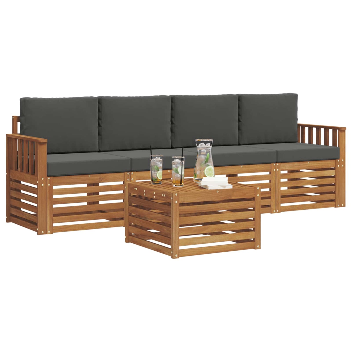 Outdoor-Sofagarnitur 5 stk. Natur und Anthrazit