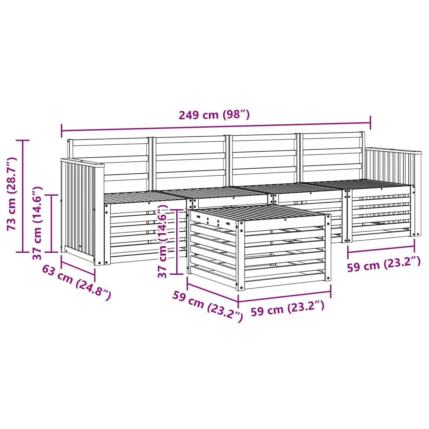 Sofagarnituren 5 pcs Natur Massivholz Akazie