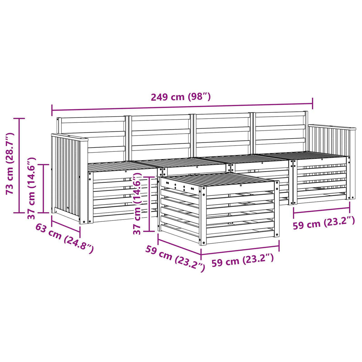 Outdoor-Sofagarnitur 5 stk. Natur Massivholz Akazie