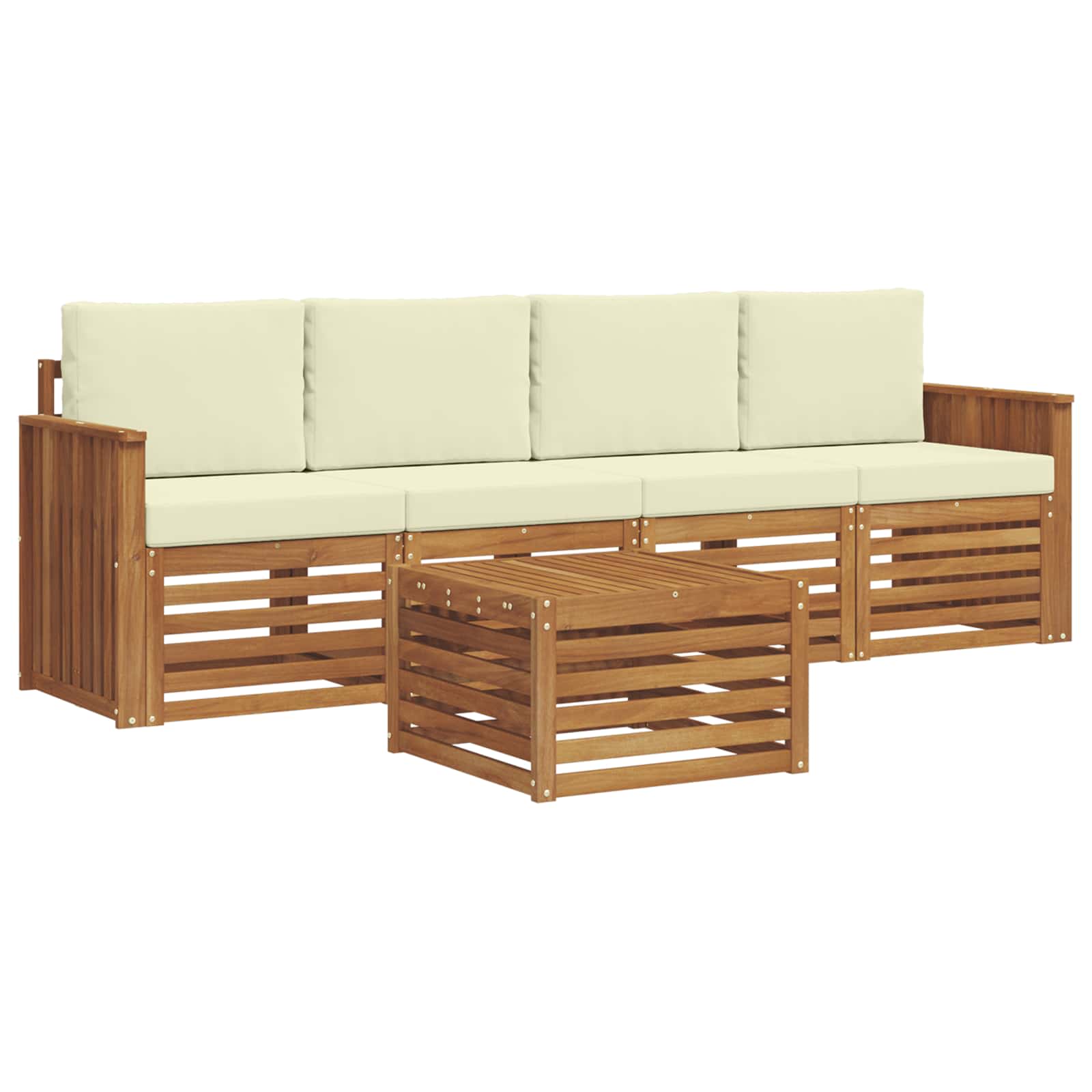 Outdoor-Sofagarnitur 5 pcs Natur und Creme Massivholz Akazie