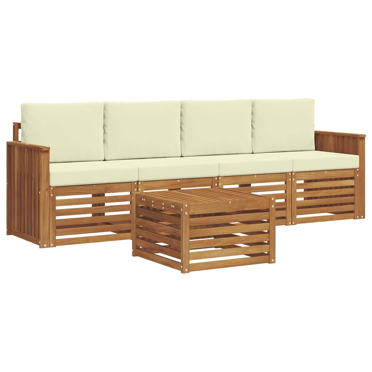 Outdoor-Sofagarnitur 5 stk. Natur und Creme Massivholz Akazie