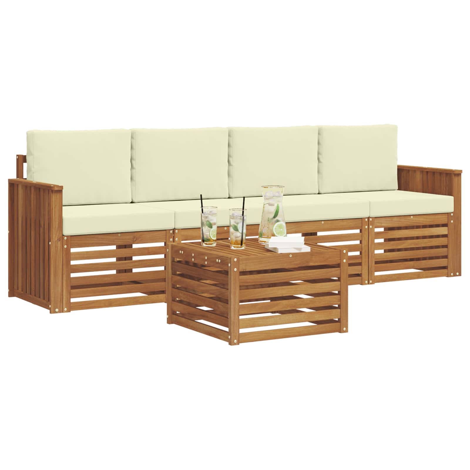 Outdoor-Sofagarnitur 5 pcs Natur und Creme Massivholz Akazie