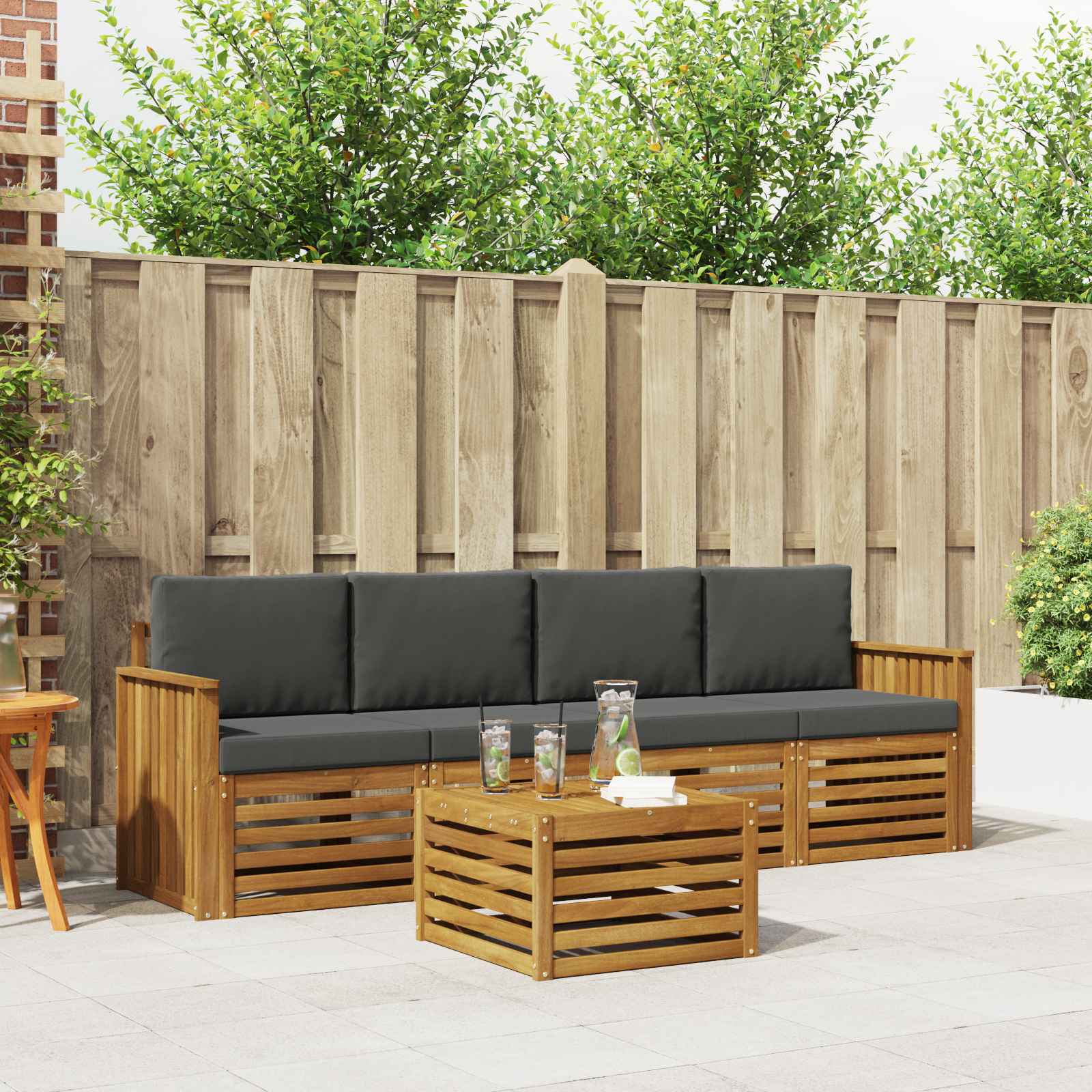 Outdoor-Sofagarnitur 5 stk. Natur und Anthrazit