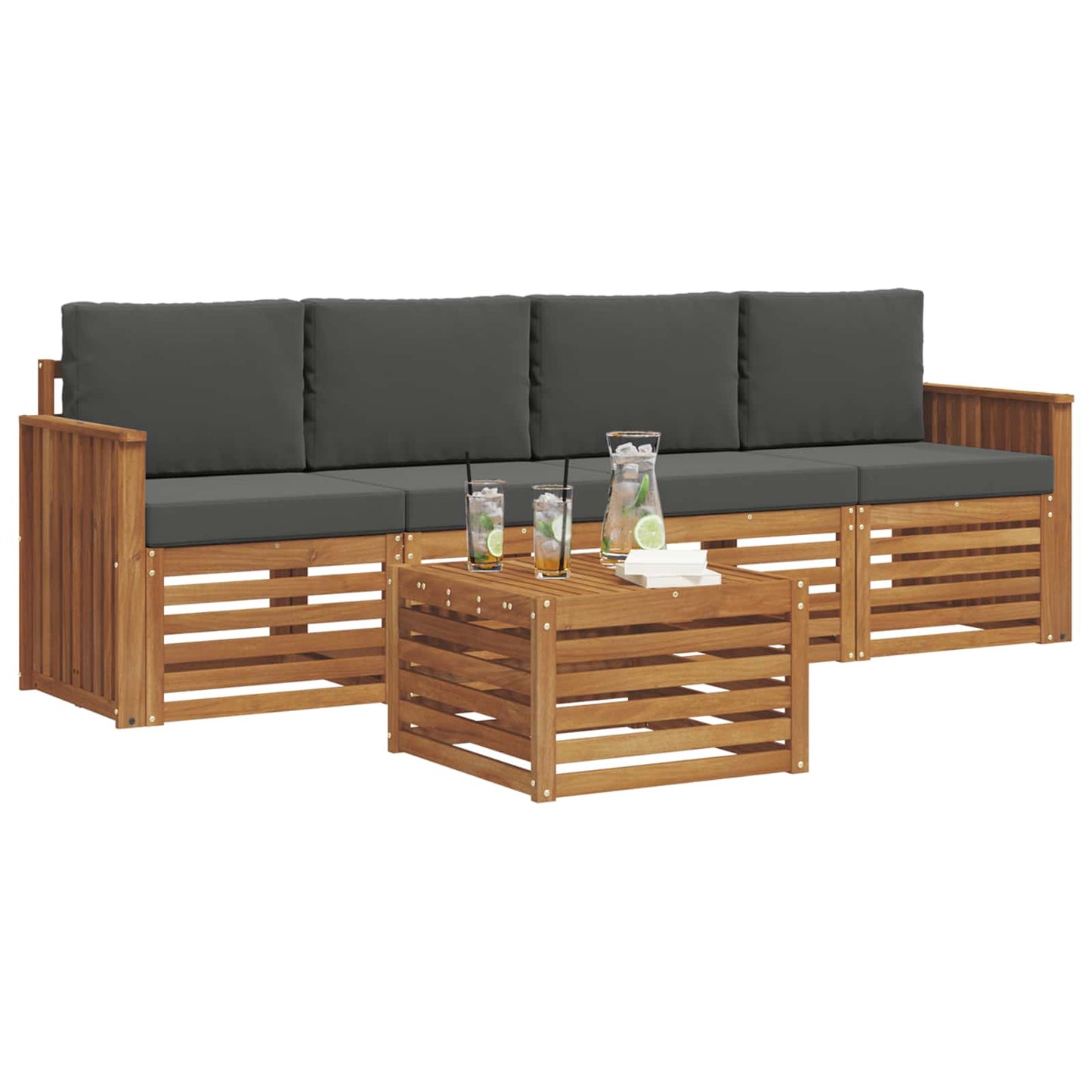 Outdoor-Sofagarnitur 5 stk. Natur und Anthrazit