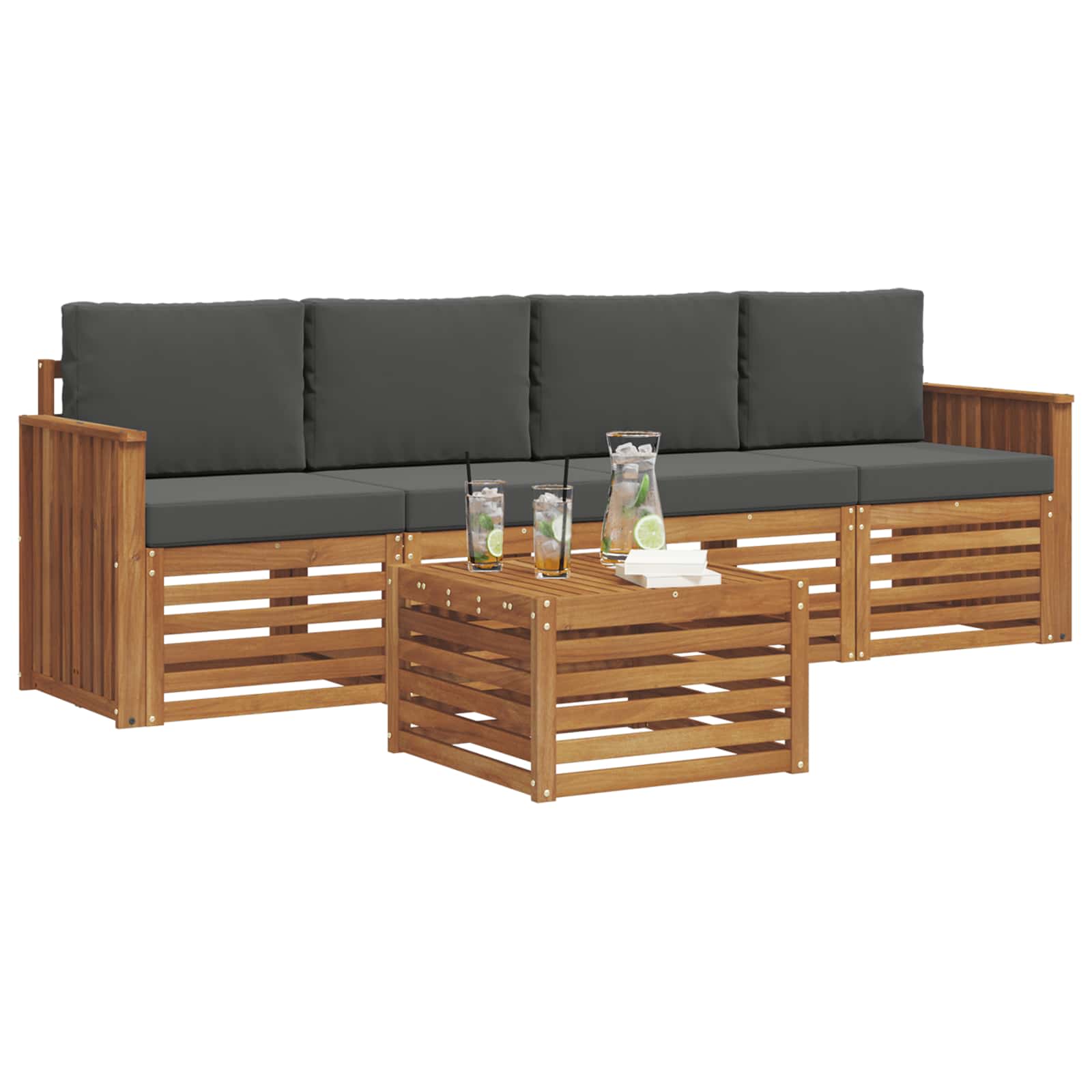 Outdoor-Sofagarnitur 5 stk. Natur und Anthrazit
