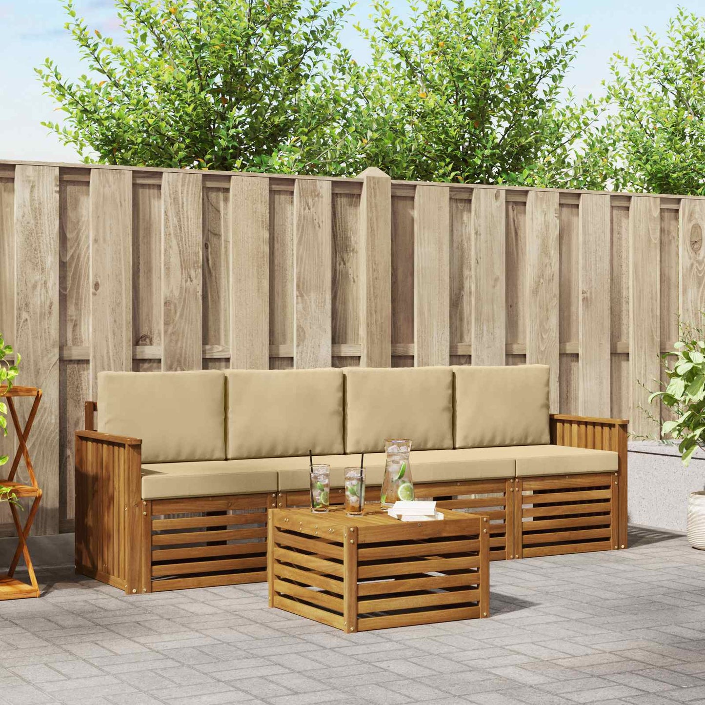 Outdoor-Sofagarnitur 5 pcs Natur und Beige Massivholz Akazie