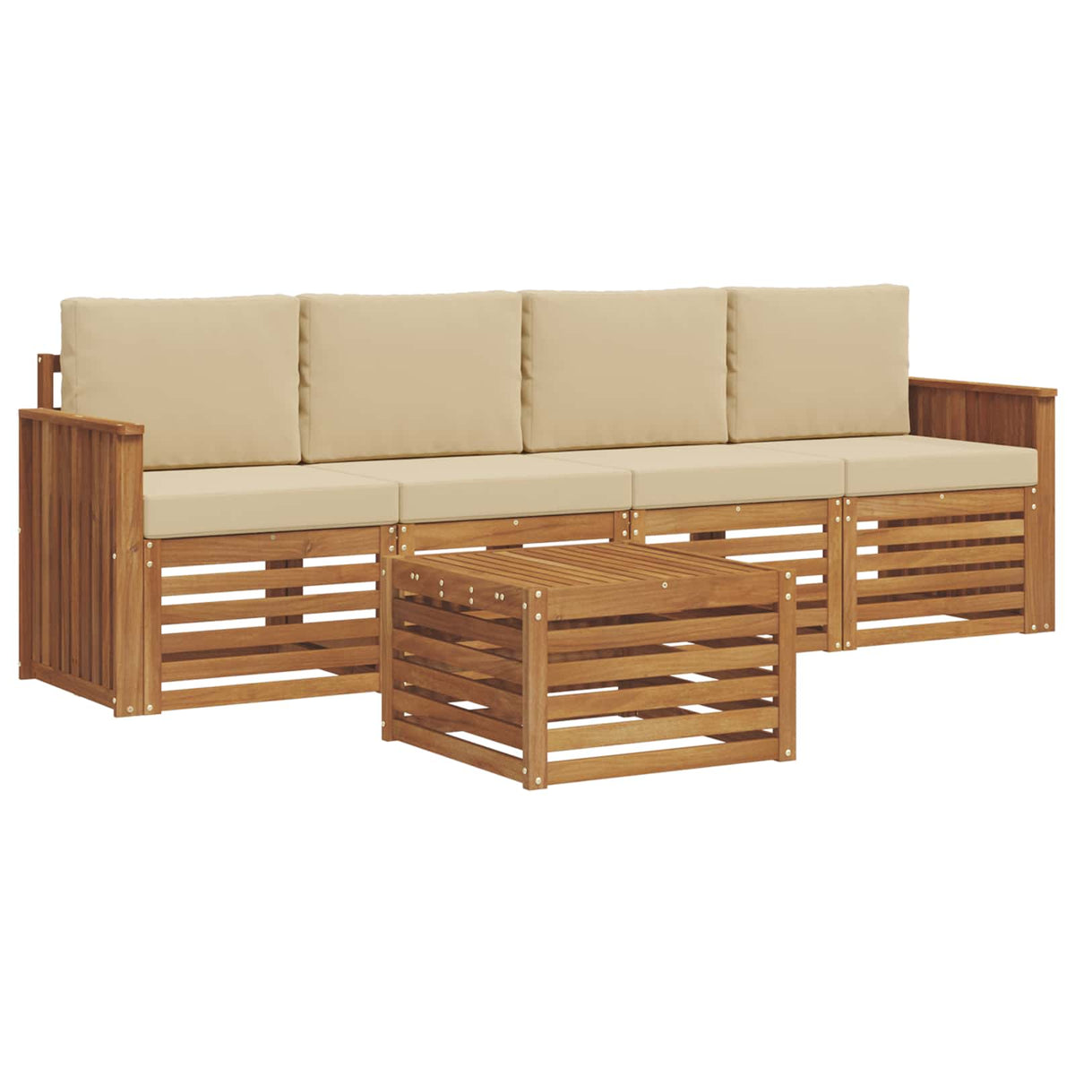 Outdoor-Sofagarnitur 5 stk. Natur und Beige Massivholz Akazie