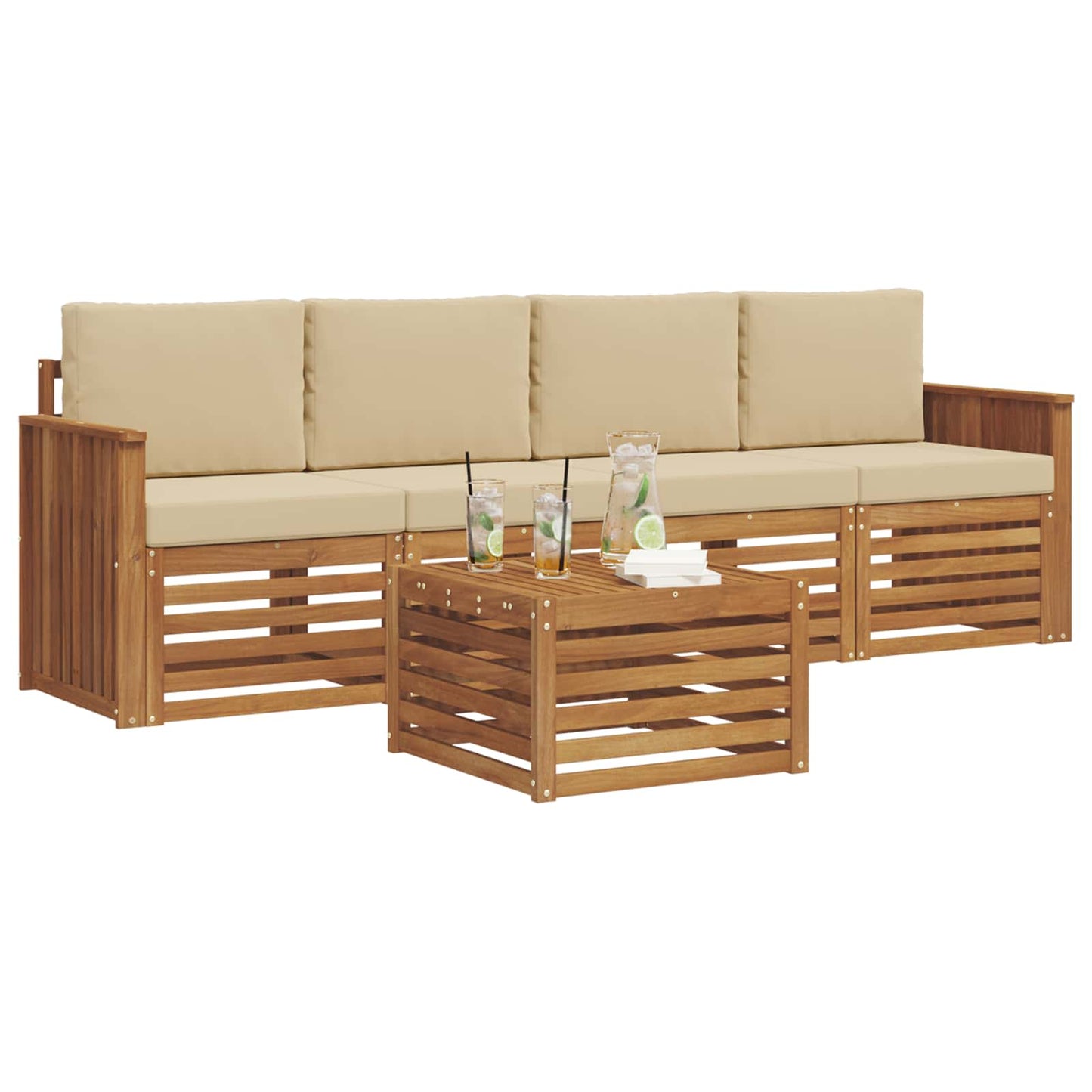 Outdoor-Sofagarnitur 5 pcs Natur und Beige Massivholz Akazie