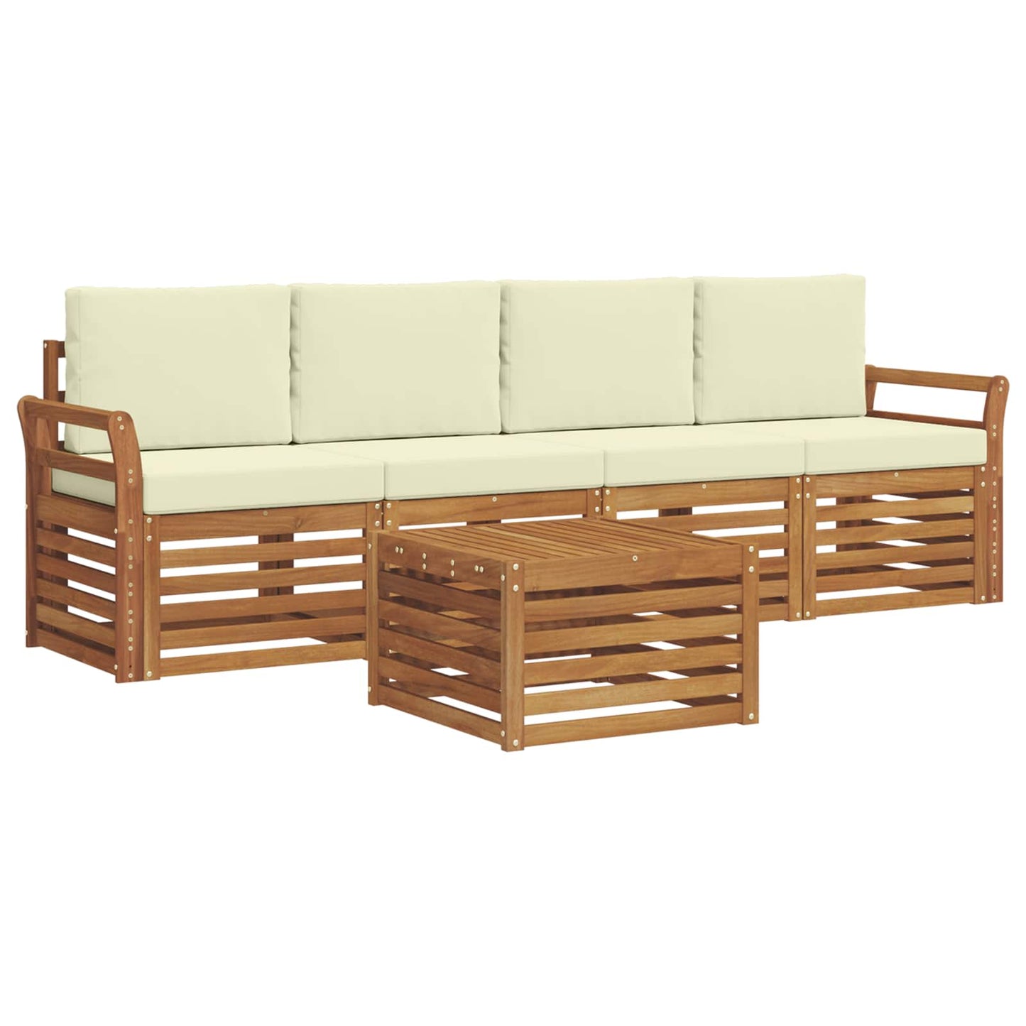 Outdoor-Sofagarnitur 5 stk. Natur und Creme Massivholz Akazie