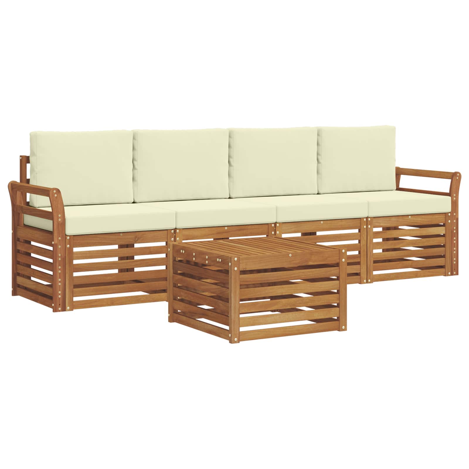 Outdoor-Sofagarnitur 5 stk. Natur und Creme Massivholz Akazie