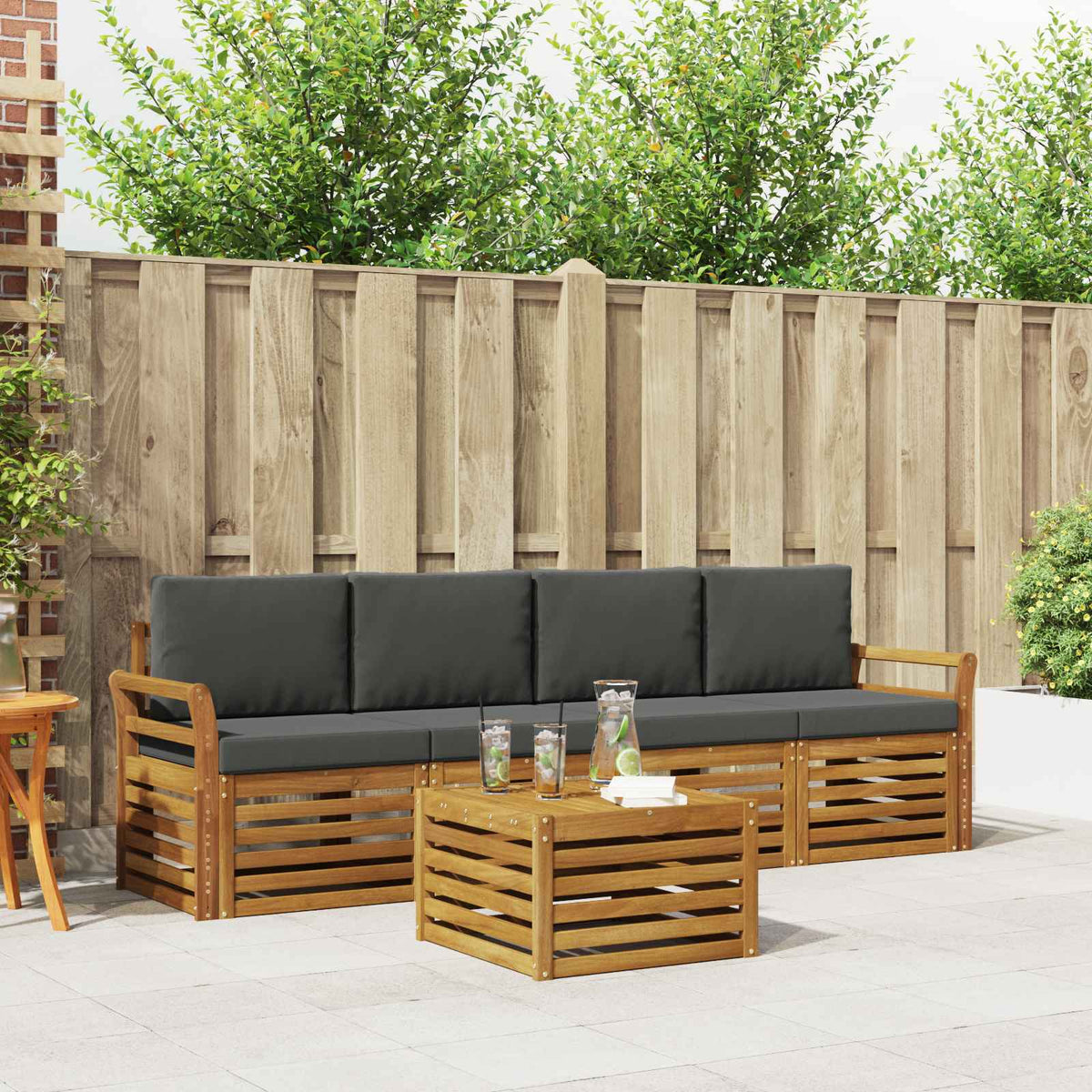 Outdoor-Sofagarnitur 5 stk. Natur und Anthrazit