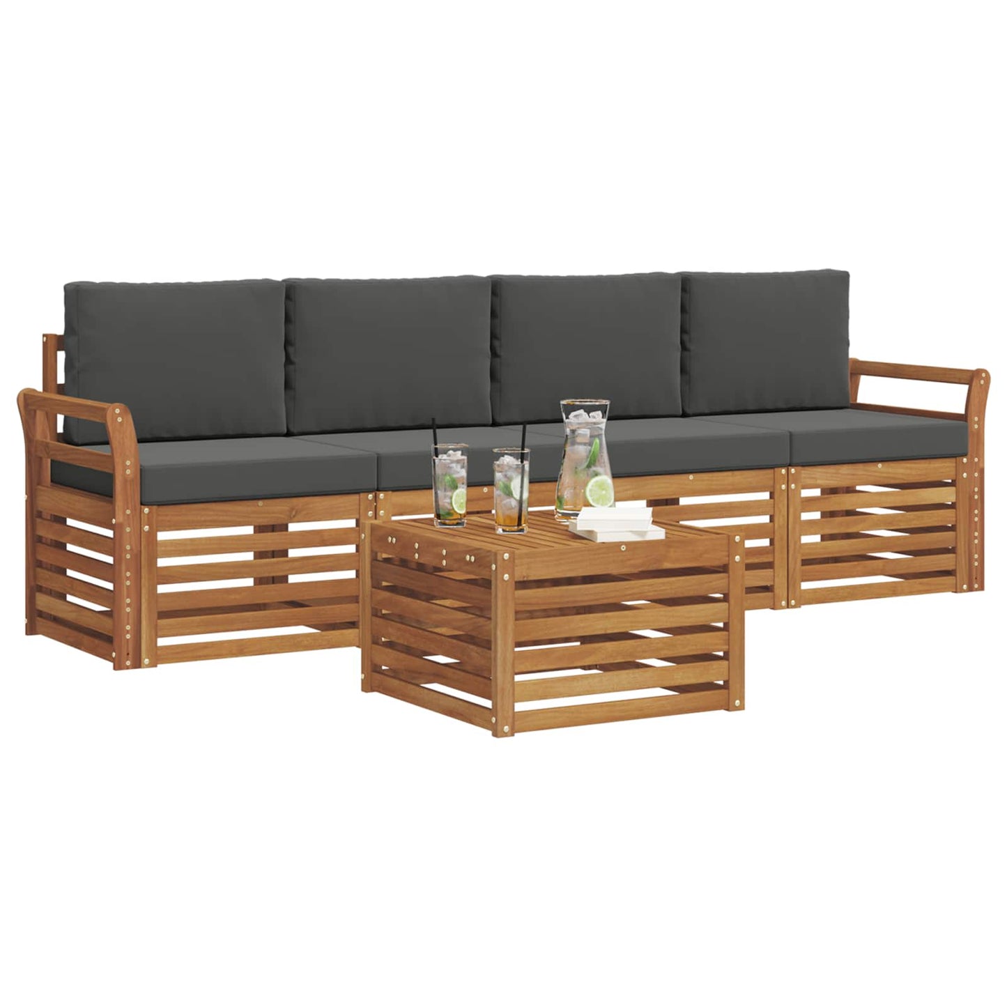Outdoor-Sofagarnitur mit Kissen 5 pcs Natur und Anthrazit
