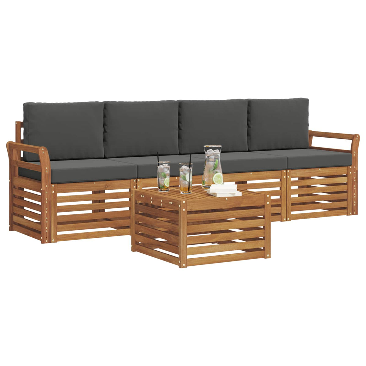 Outdoor-Sofagarnitur 5 stk. Natur und Anthrazit