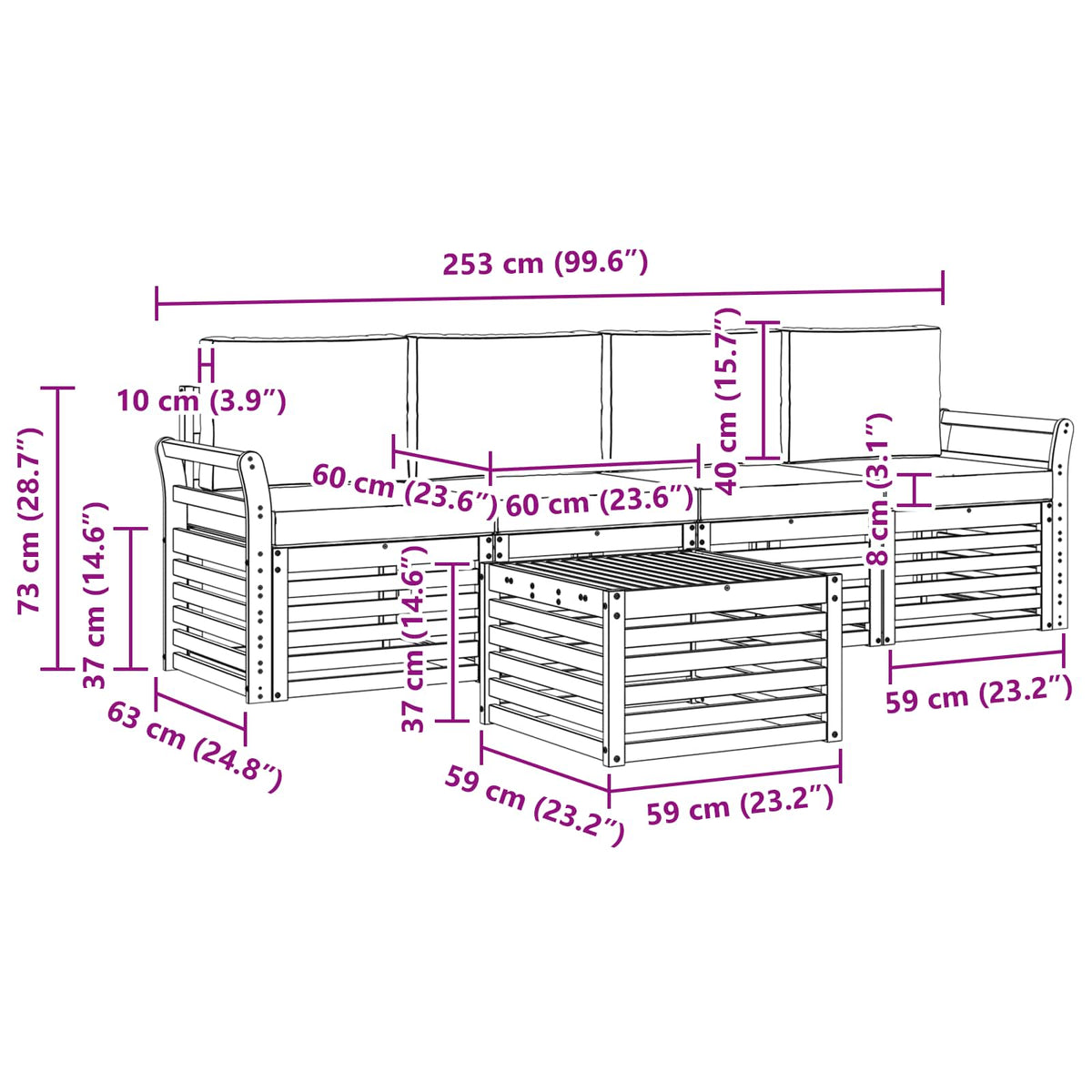 Outdoor-Sofagarnitur 5 stk. Natur und Anthrazit