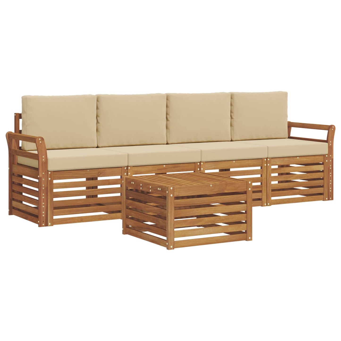 Outdoor-Sofagarnitur 5 pcs Natur und Beige Massivholz Akazie