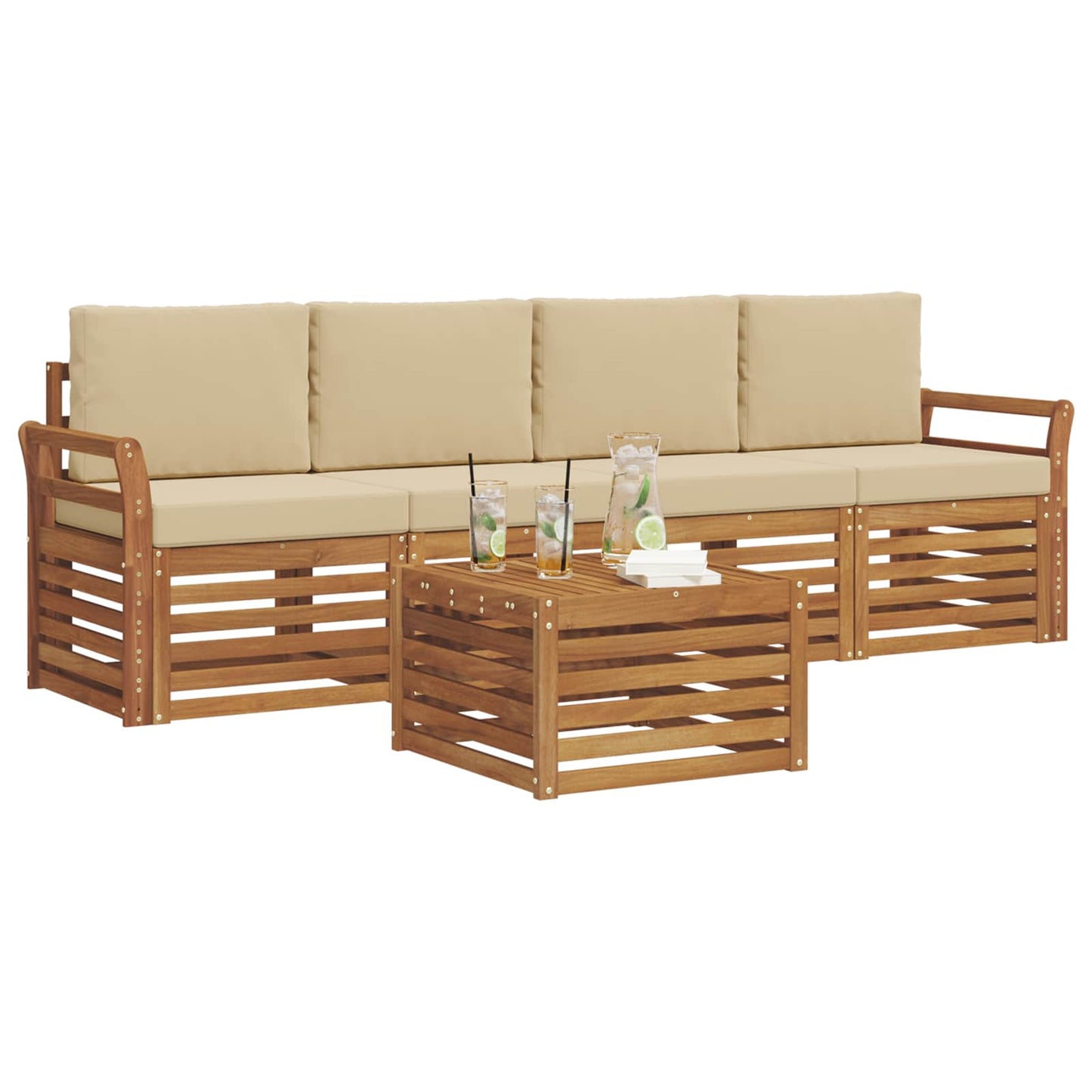 Outdoor-Sofagarnitur 5 pcs Natur und Beige Massivholz Akazie
