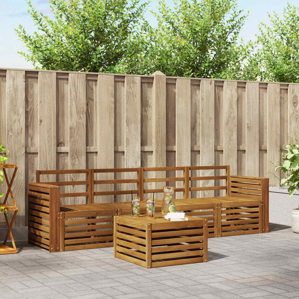 Outdoor-Sofagarnitur 5 stk. Natur Massivholz Akazie