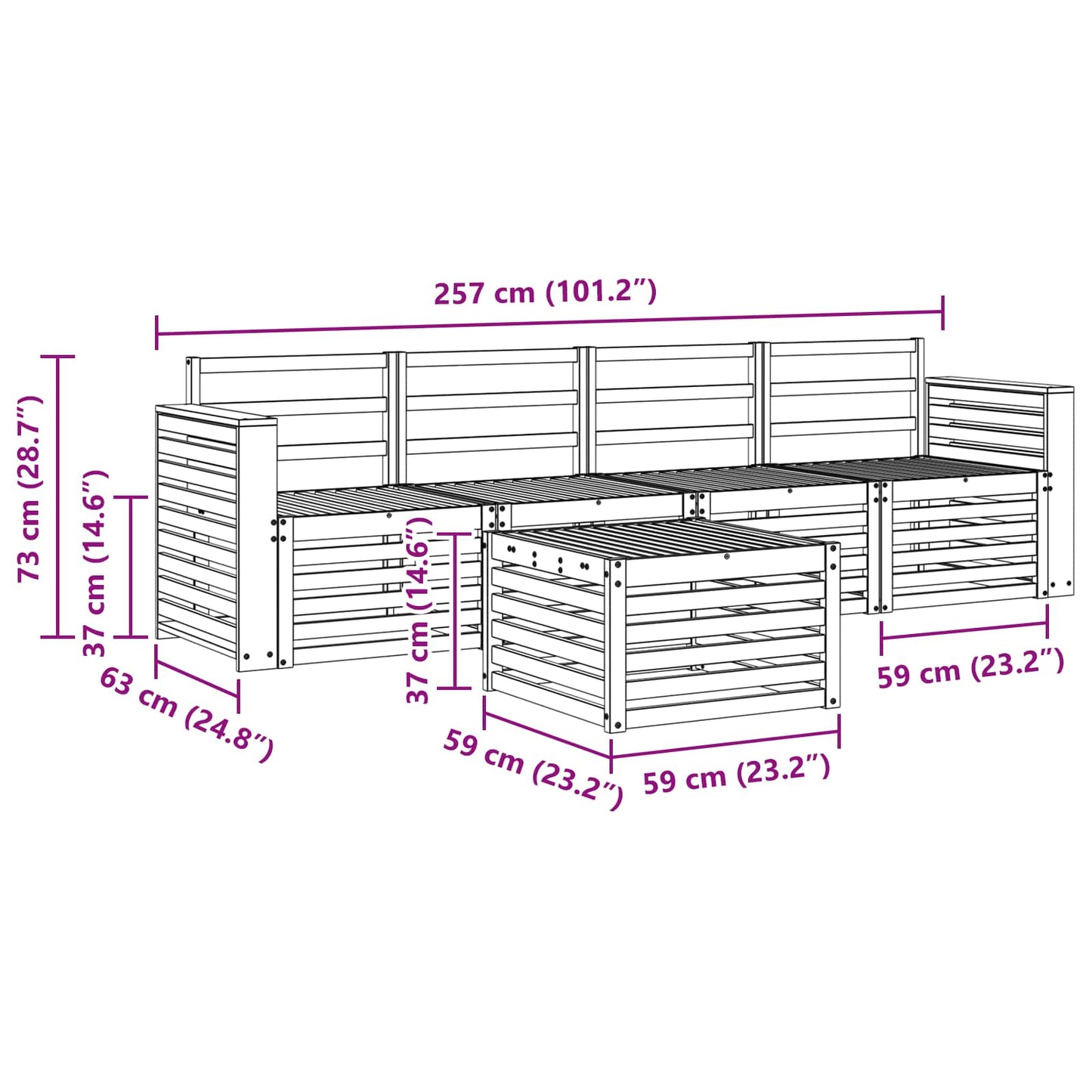 Sofagarnituren 5 pcs Natur Massivholz Akazie