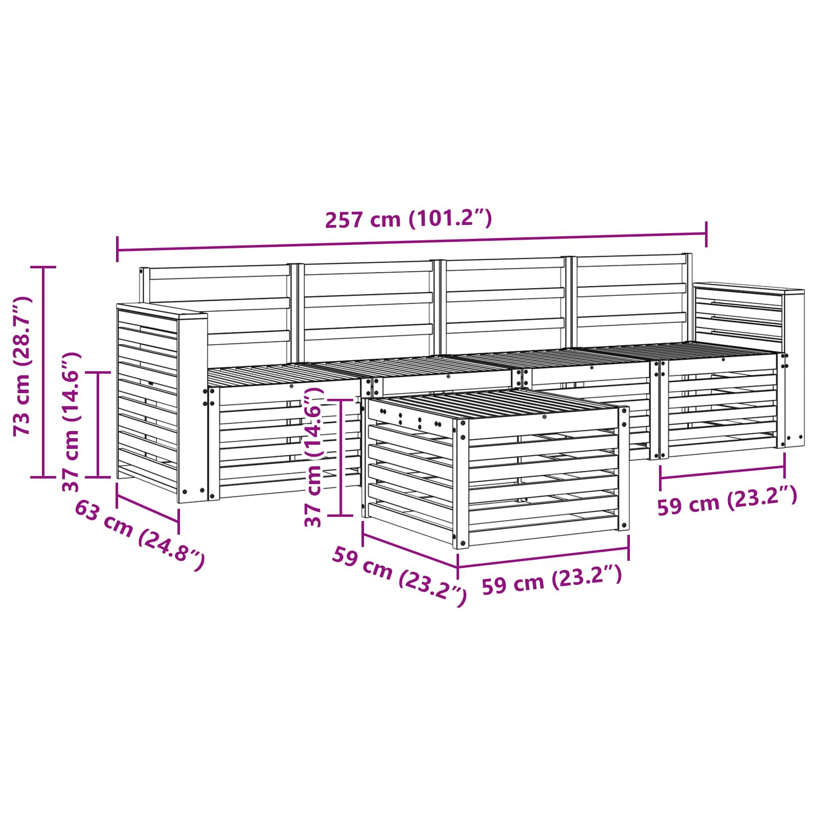 Sofagarnituren 5 pcs Natur Massivholz Akazie