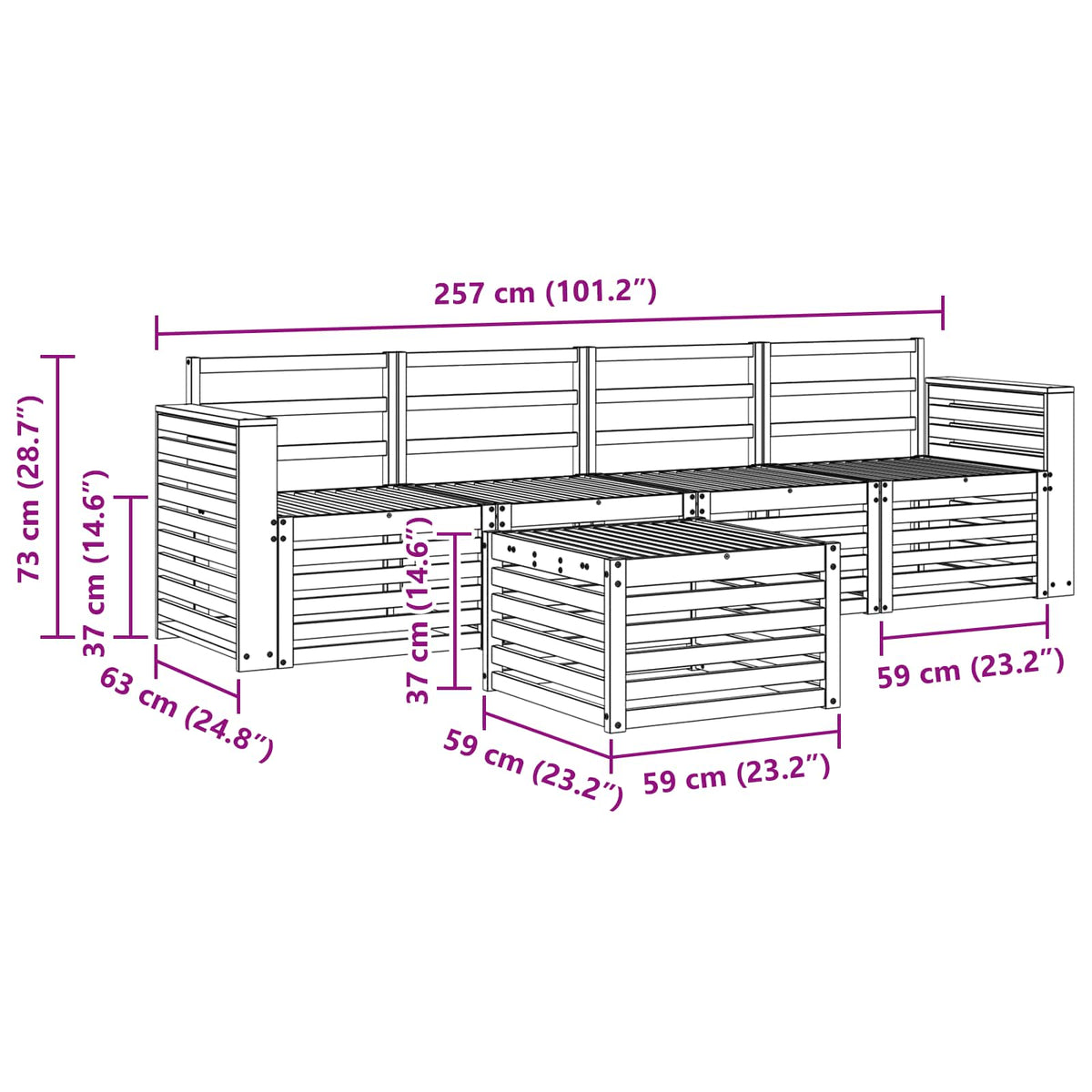 Outdoor-Sofagarnitur 5 stk. Natur Massivholz Akazie