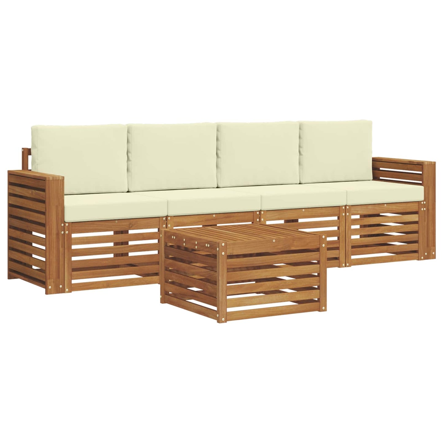 Outdoor-Sofagarnitur 5 pcs Natur und Creme Massivholz Akazie