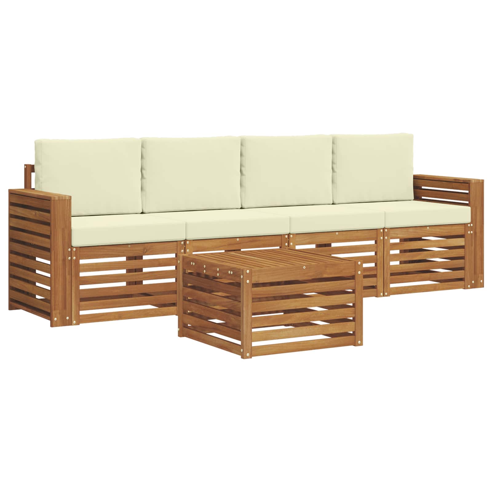 Outdoor-Sofagarnitur 5 pcs Natur und Creme Massivholz Akazie
