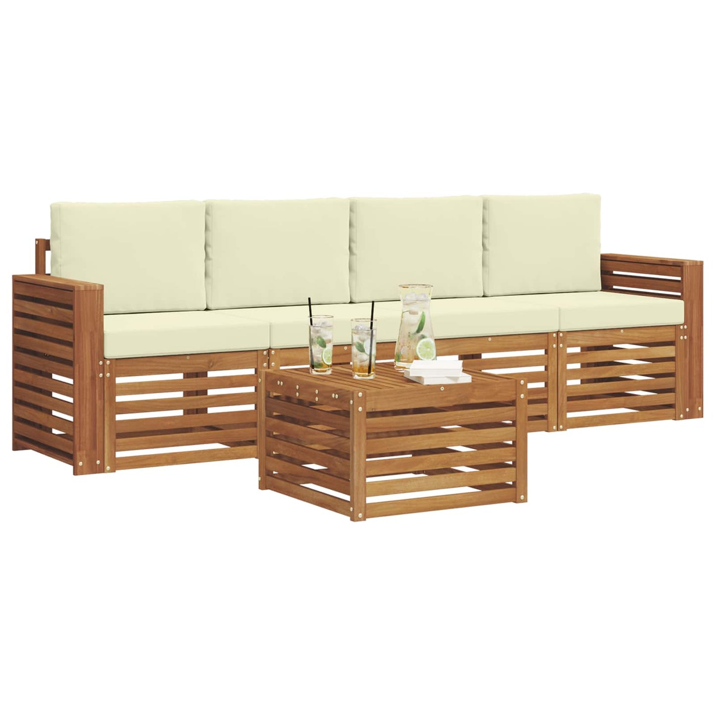 Outdoor-Sofagarnitur 5 pcs Natur und Creme Massivholz Akazie