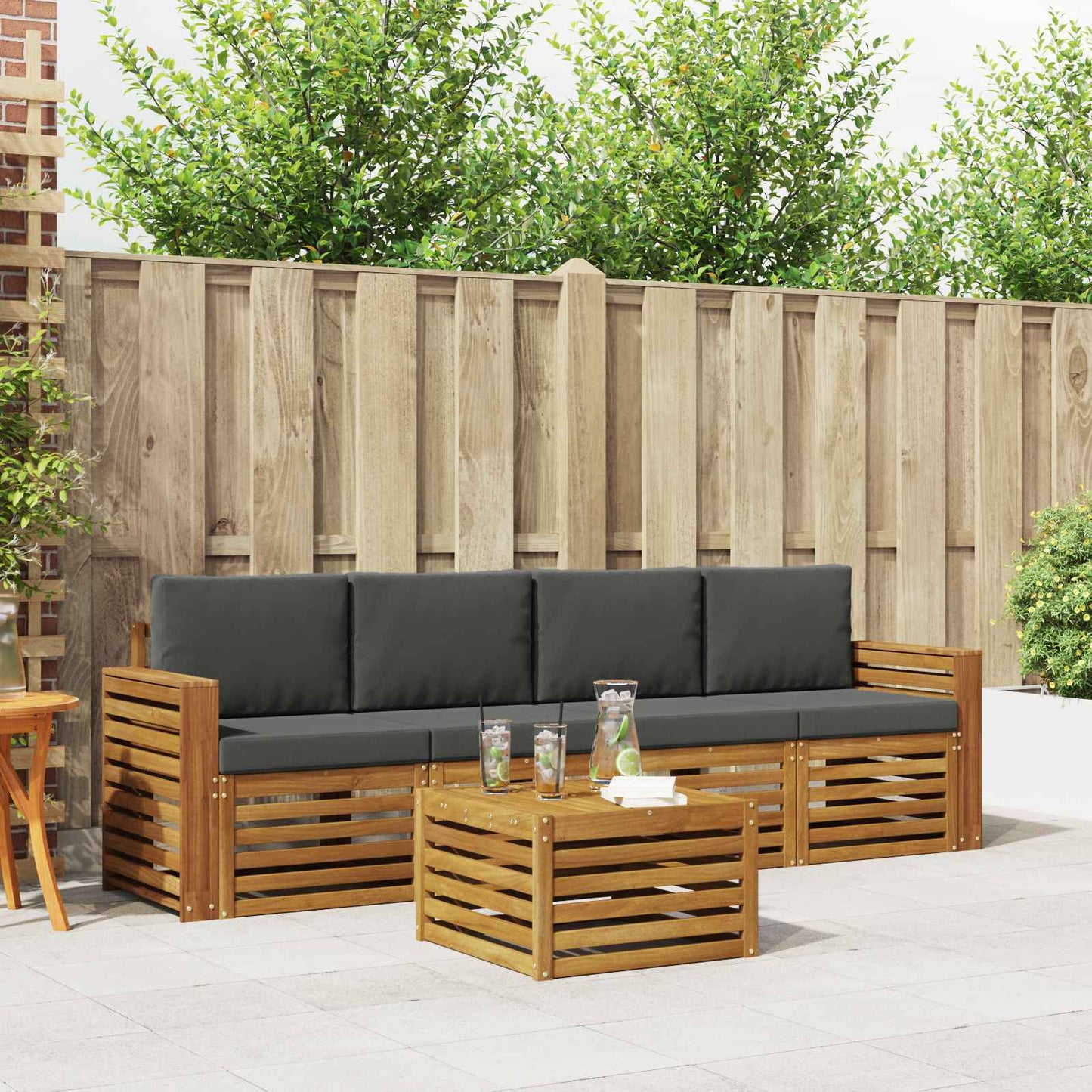 Outdoor-Sofagarnitur 5 stk. Natur und Anthrazit