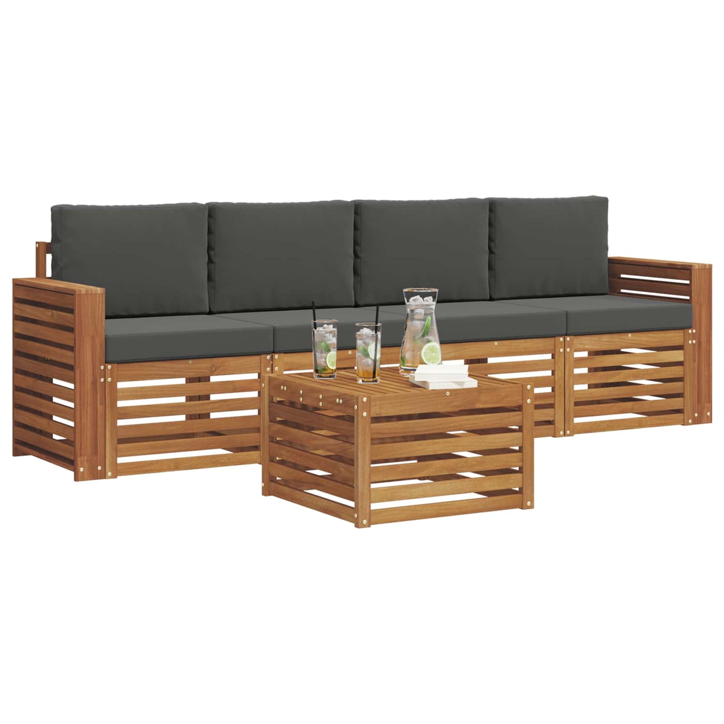 Outdoor-Sofagarnitur 5 stk. Natur und Anthrazit
