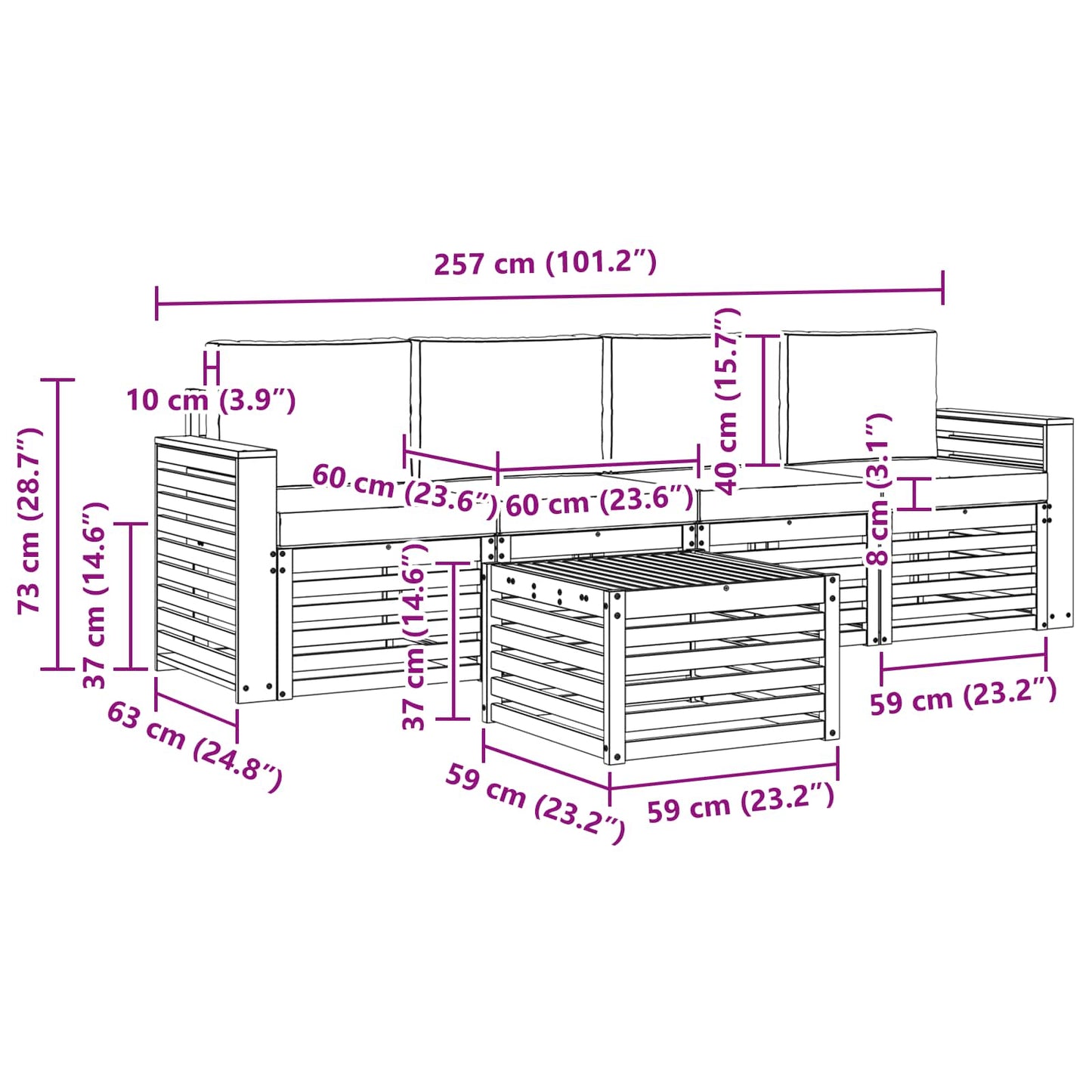 Outdoor-Sofagarnitur 5 stk. Natur und Anthrazit