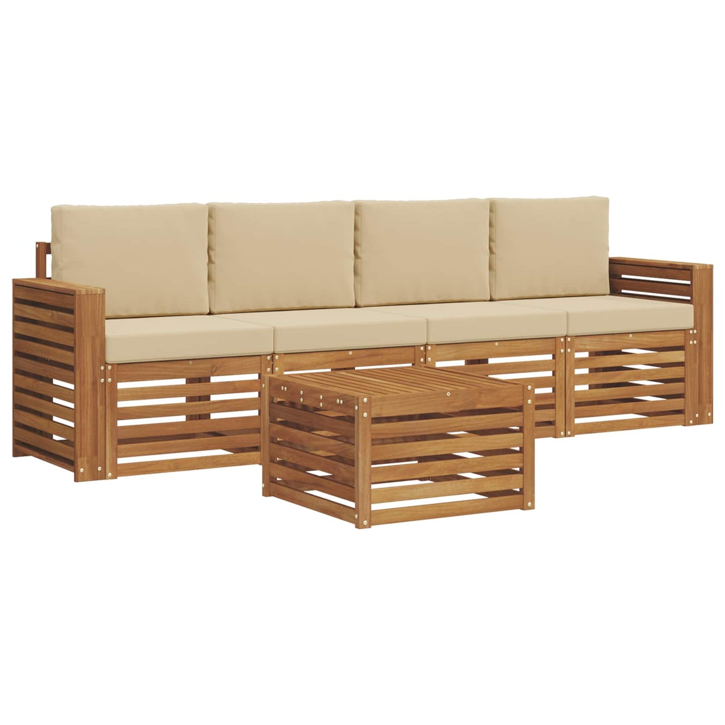 Outdoor-Sofagarnitur 5 pcs Natur und Beige Massivholz Akazie