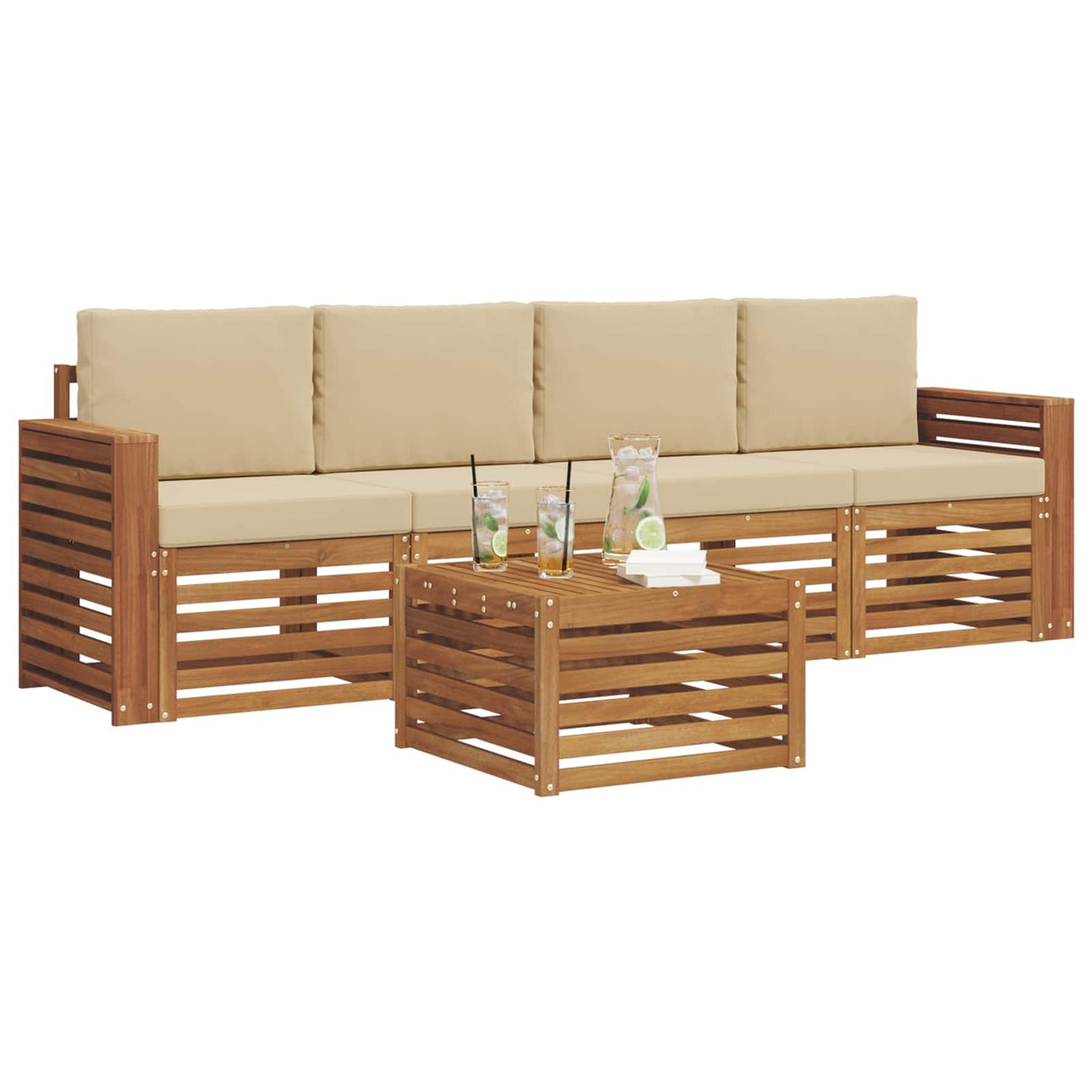 Outdoor-Sofagarnitur 5 pcs Natur und Beige Massivholz Akazie
